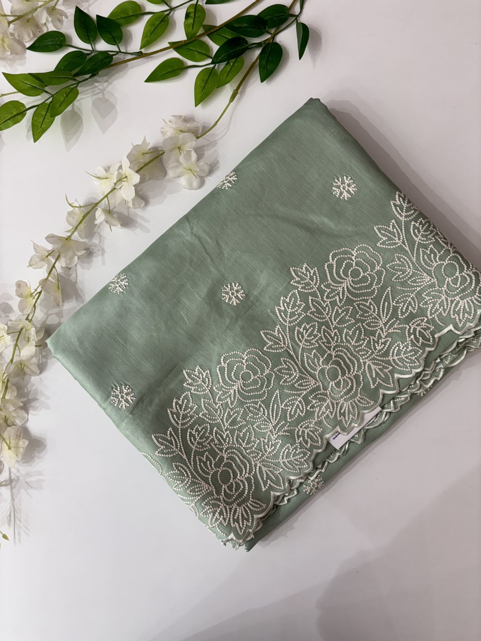 Green Tasar Silk Printed Saree with Viscose Border Matching Blouse main image 0