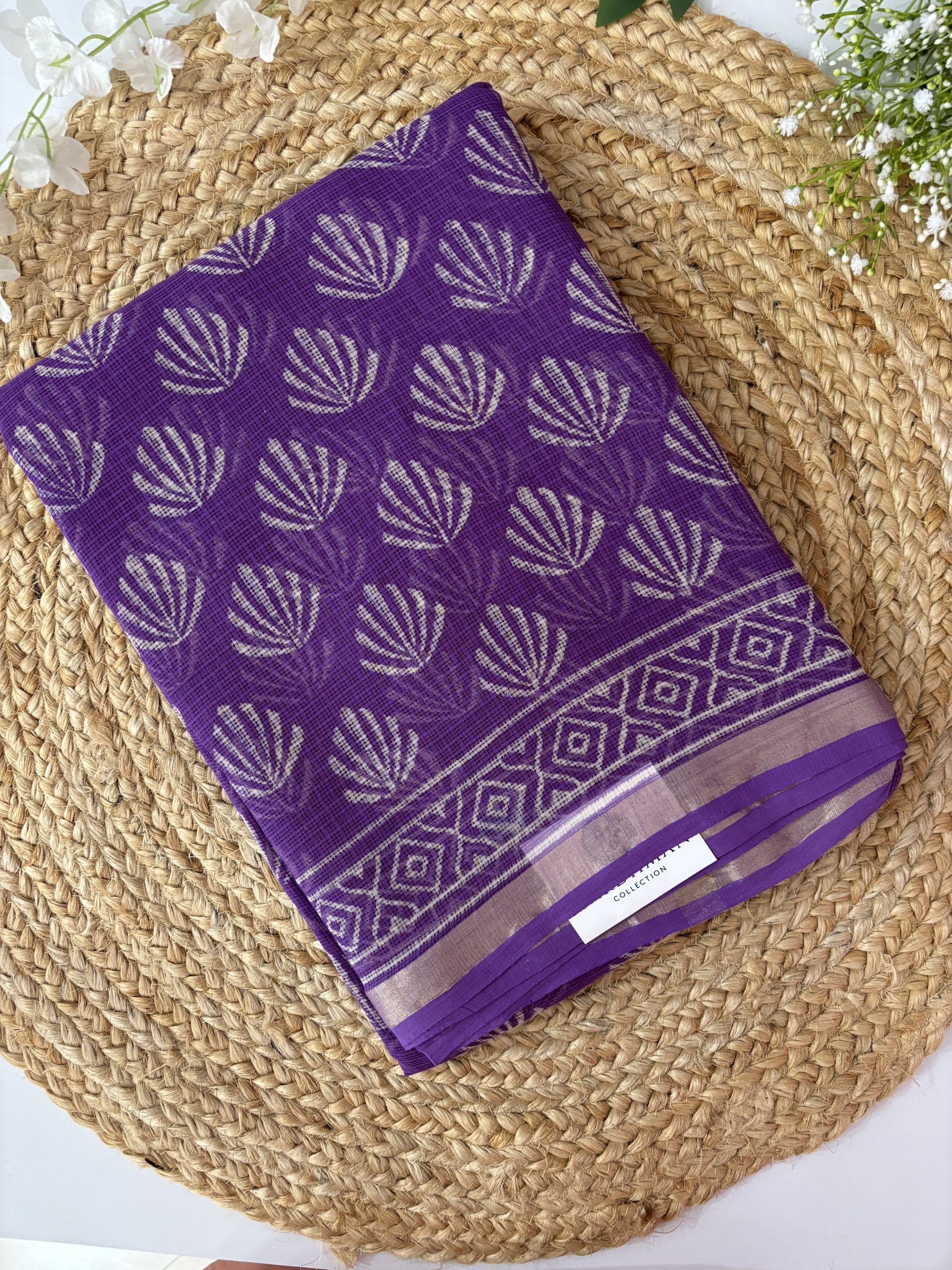 Purple Colored Kota Doria Chickenkari Embroidery Cotton Saree With Running Blouse main image 0