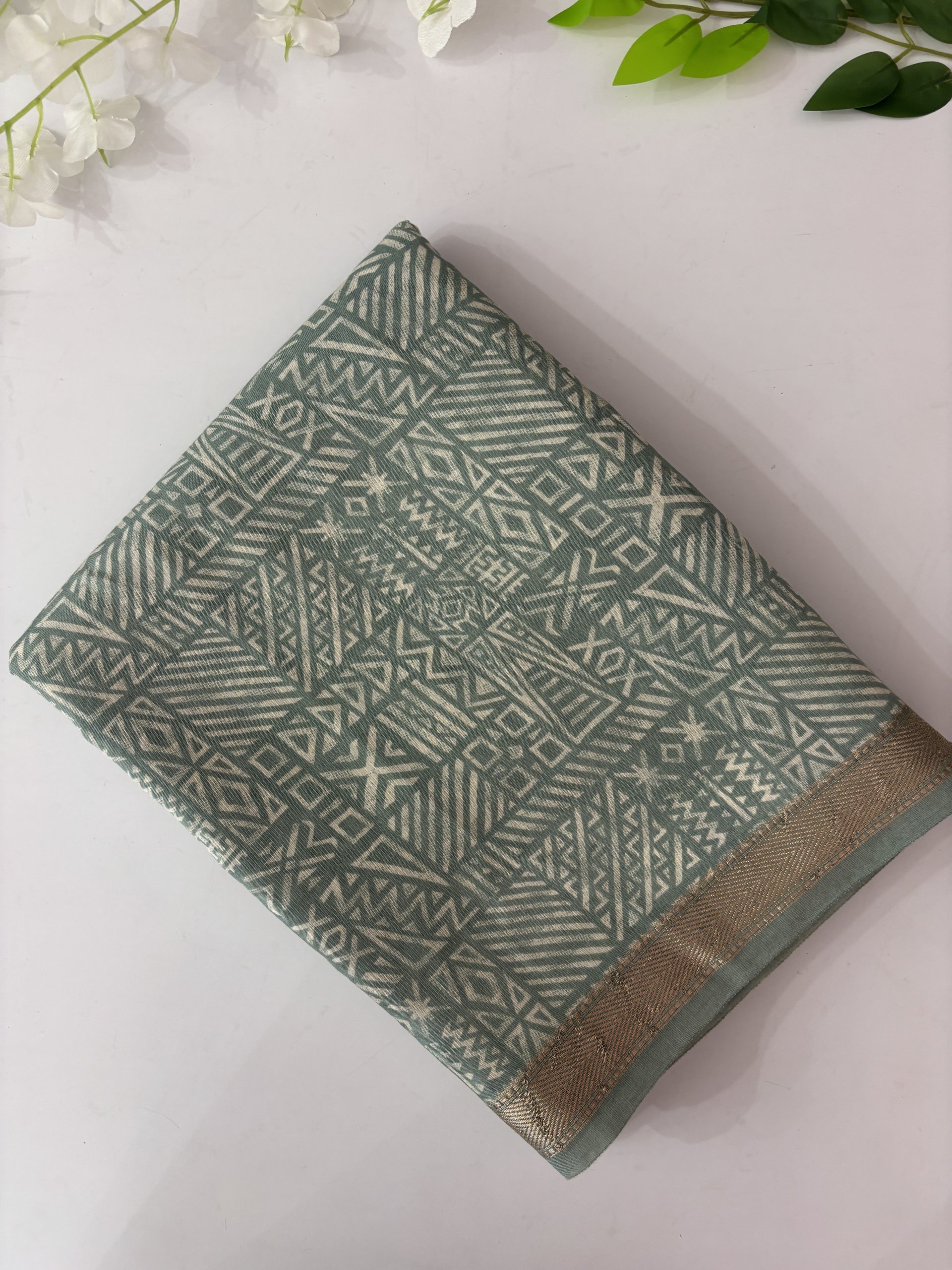Light Green, Peach Pallu Chanderi Cotton Saree main image 1