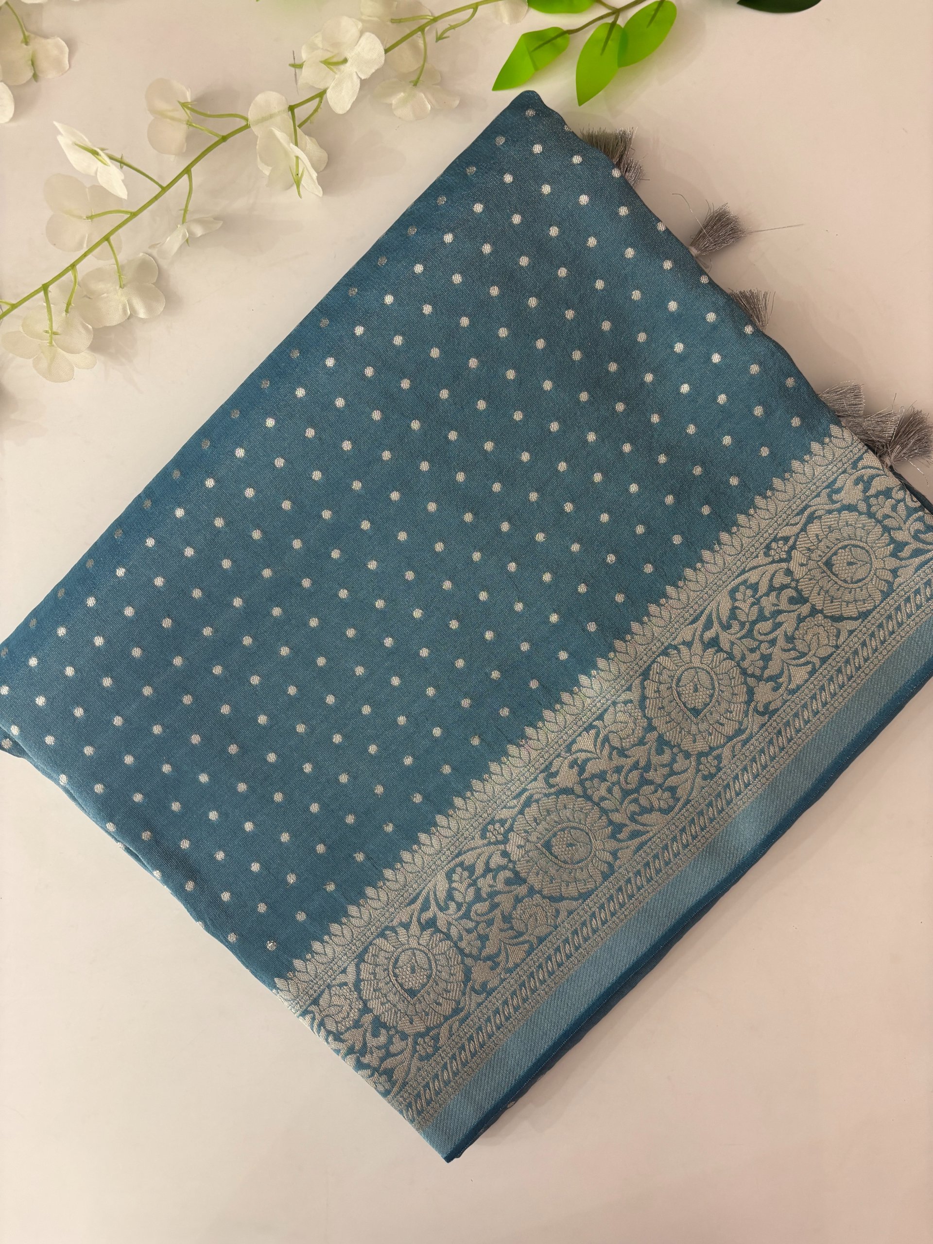 Powder Blue Banarasi Tissue Silk Saree