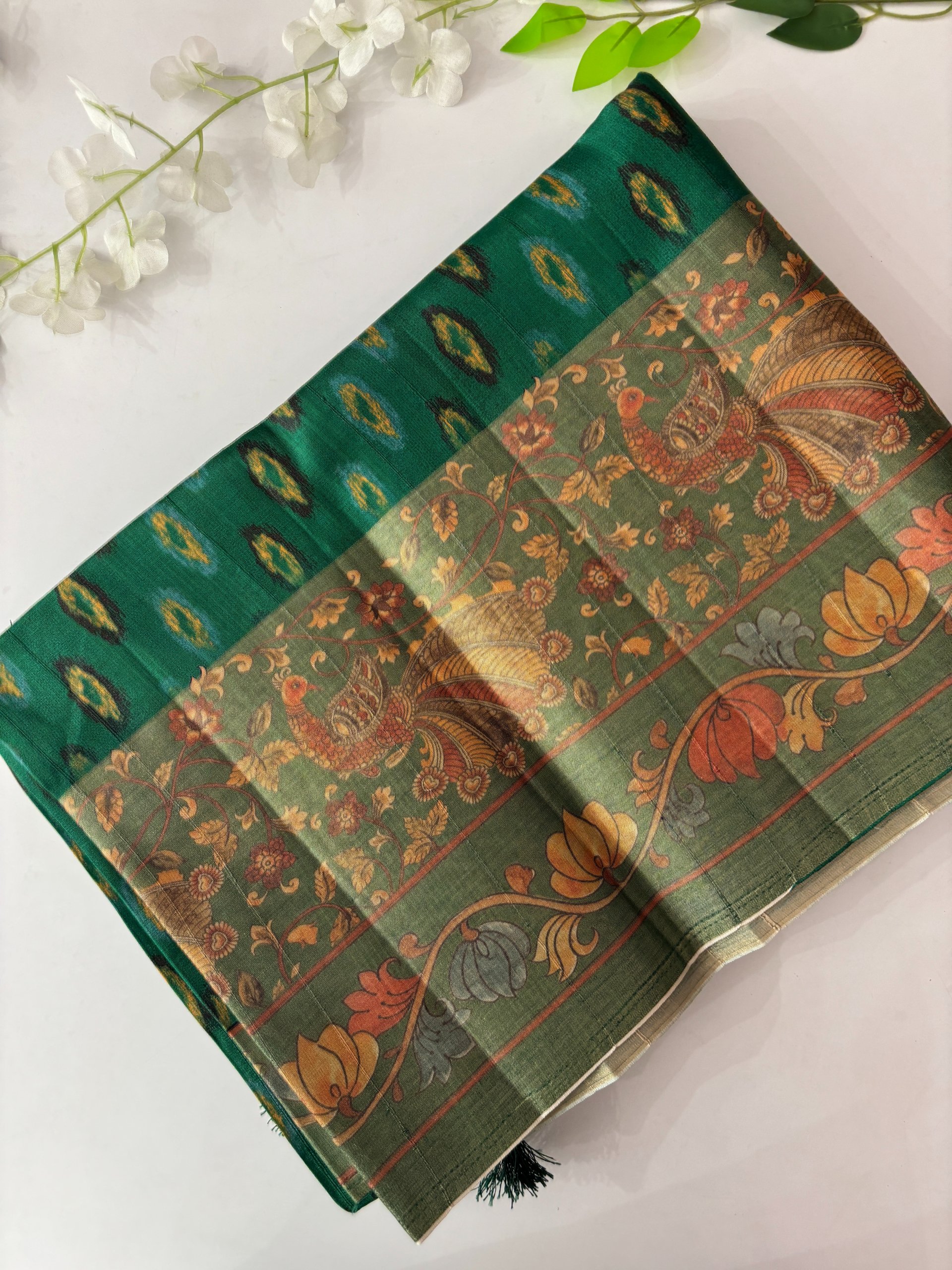 Green Patola X Kalamkari Tussar Silk Saree