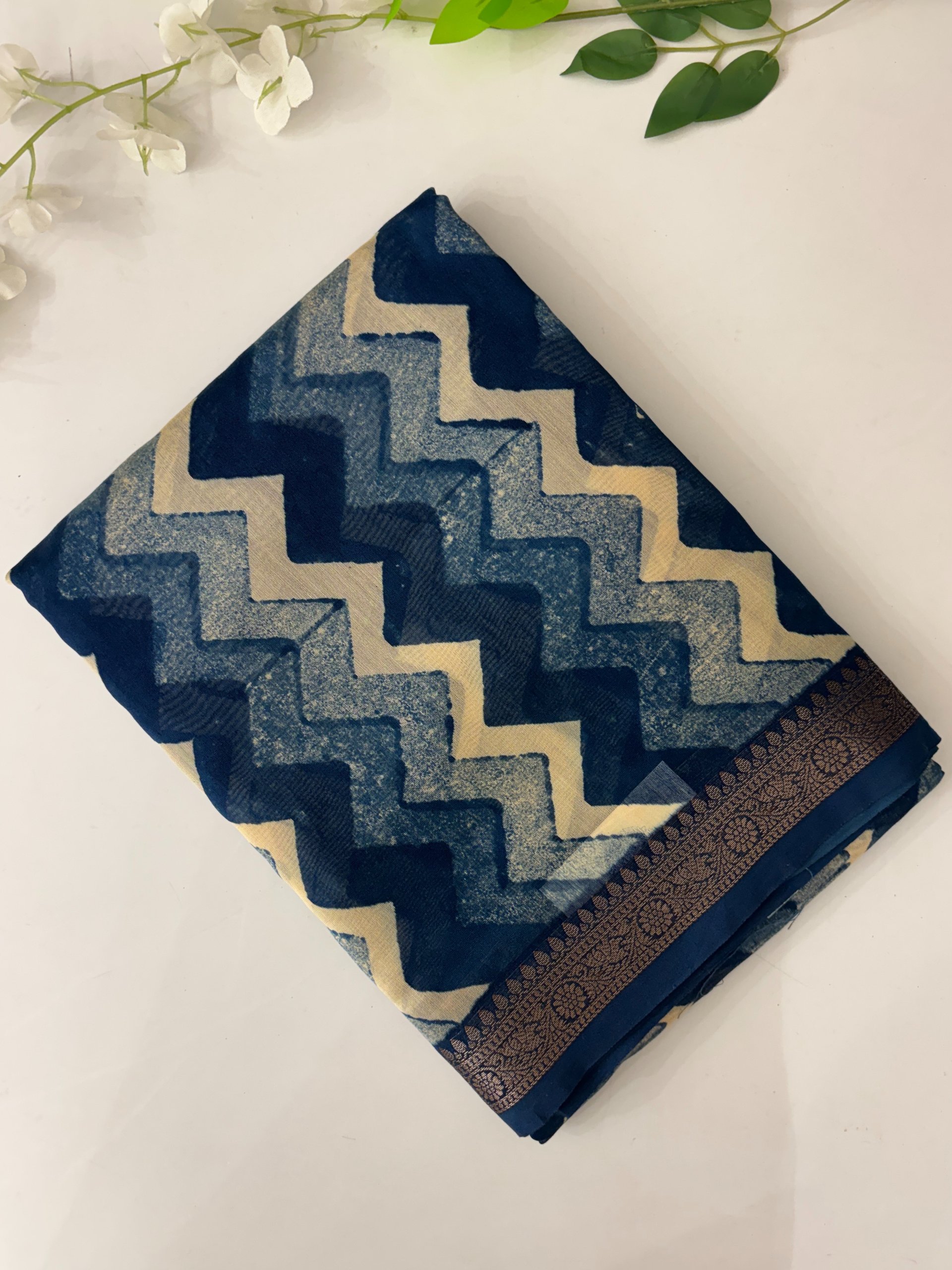 Indigo Chanderi Cotton Saree