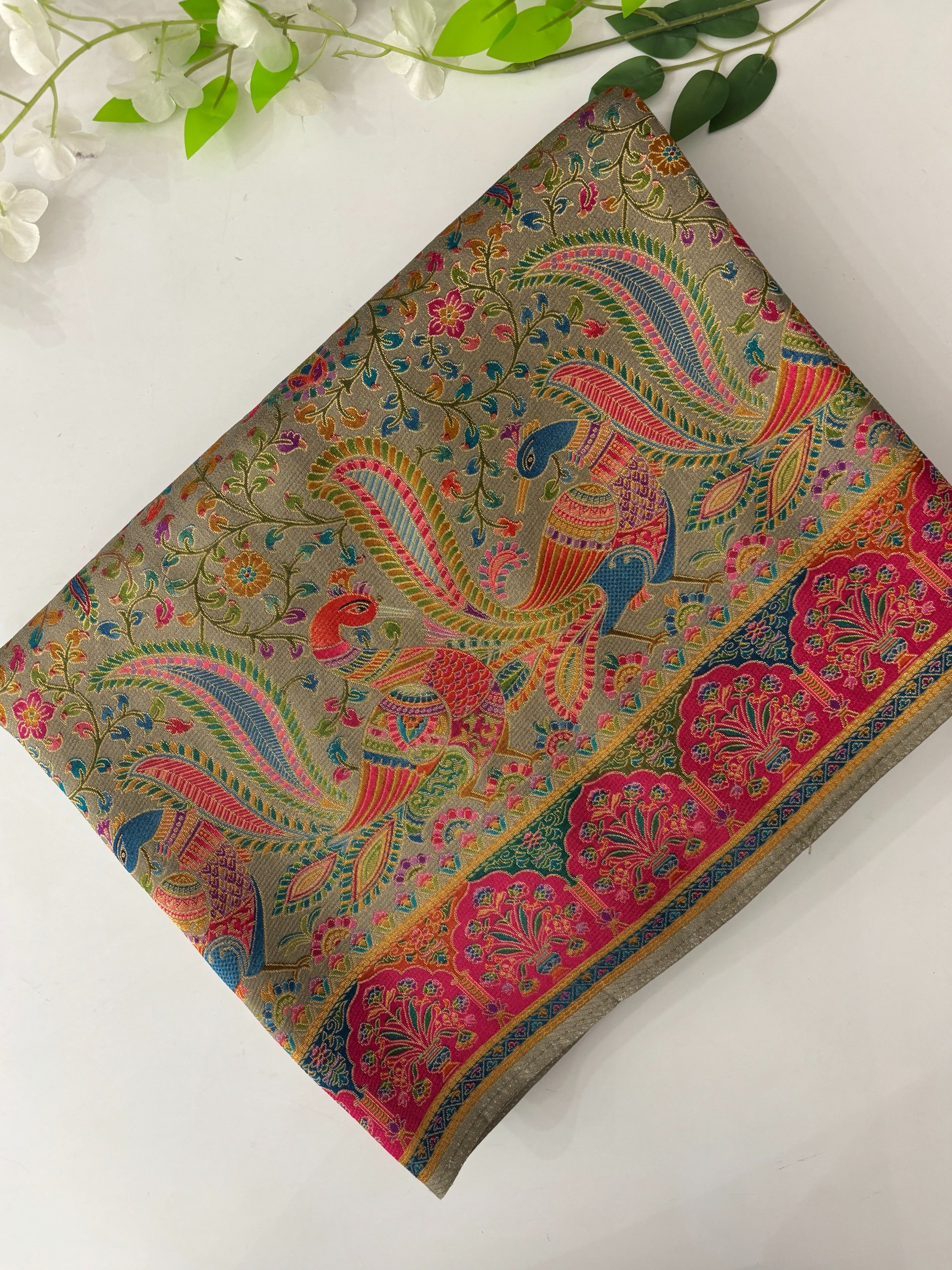 Grey Semi Pashmina Style Silk Sarees