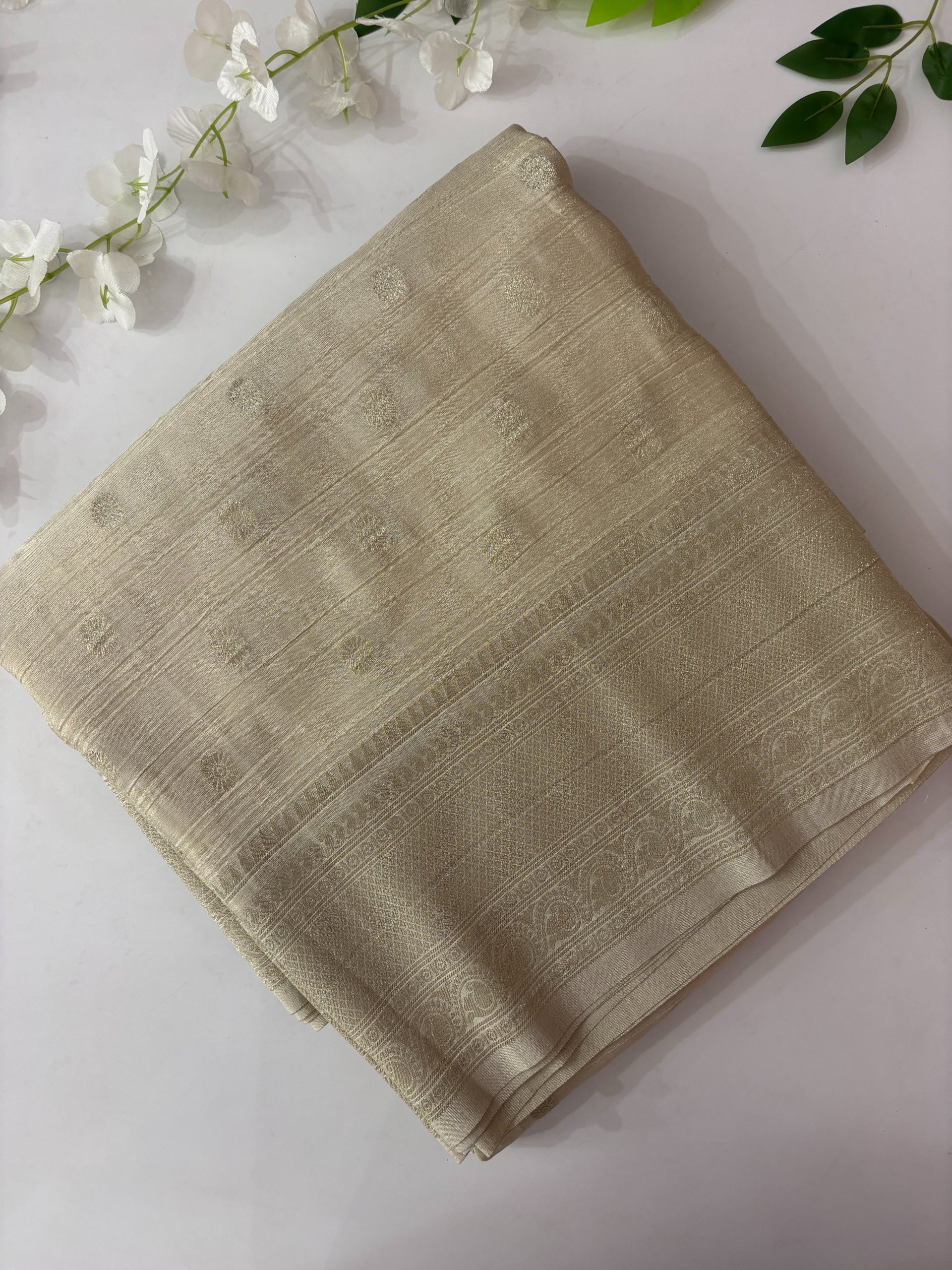 Off White Crush Banarasi Crepe Tissue Silk Saree