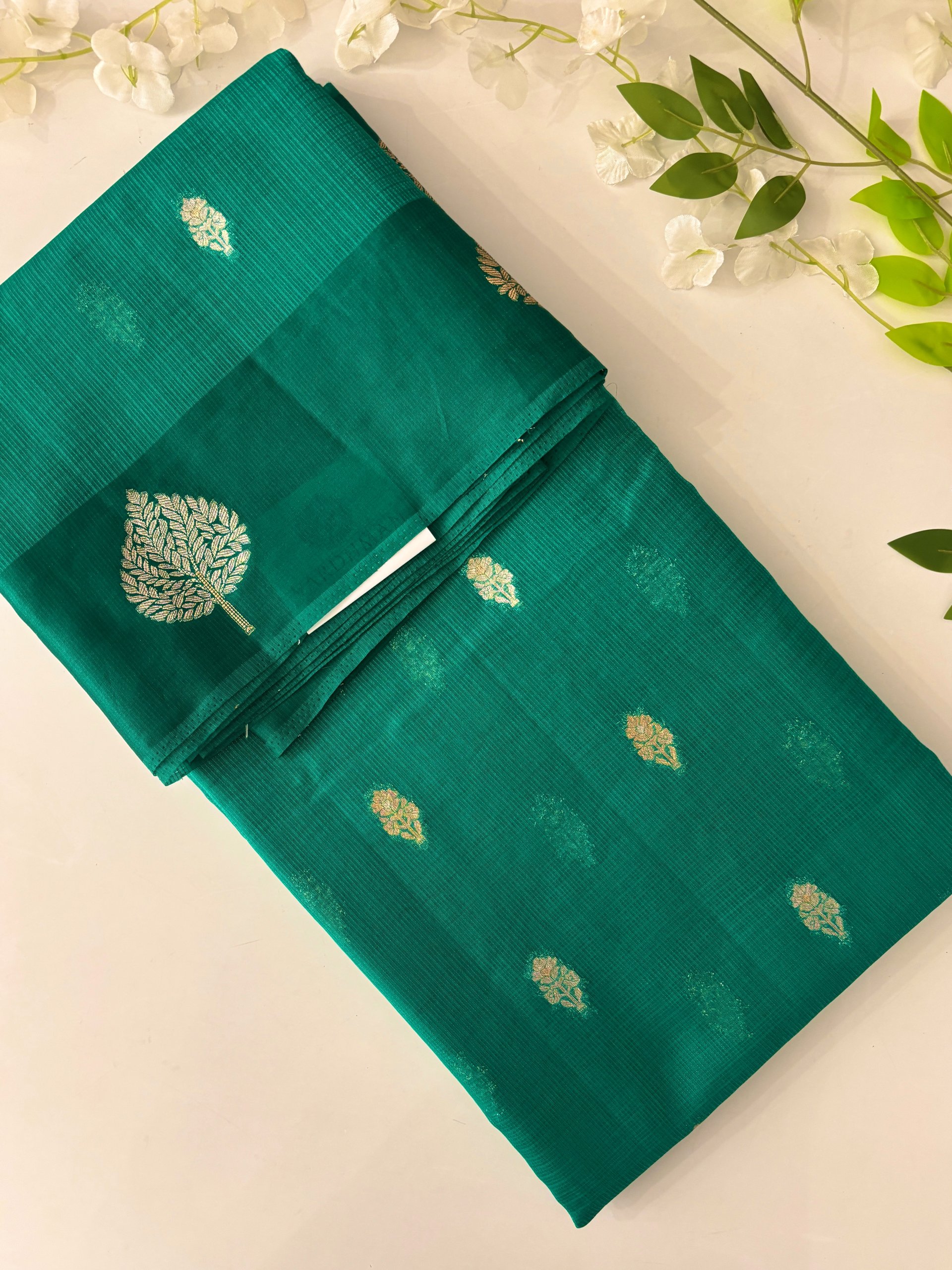 Rama Green Banarasi Supernet Saree