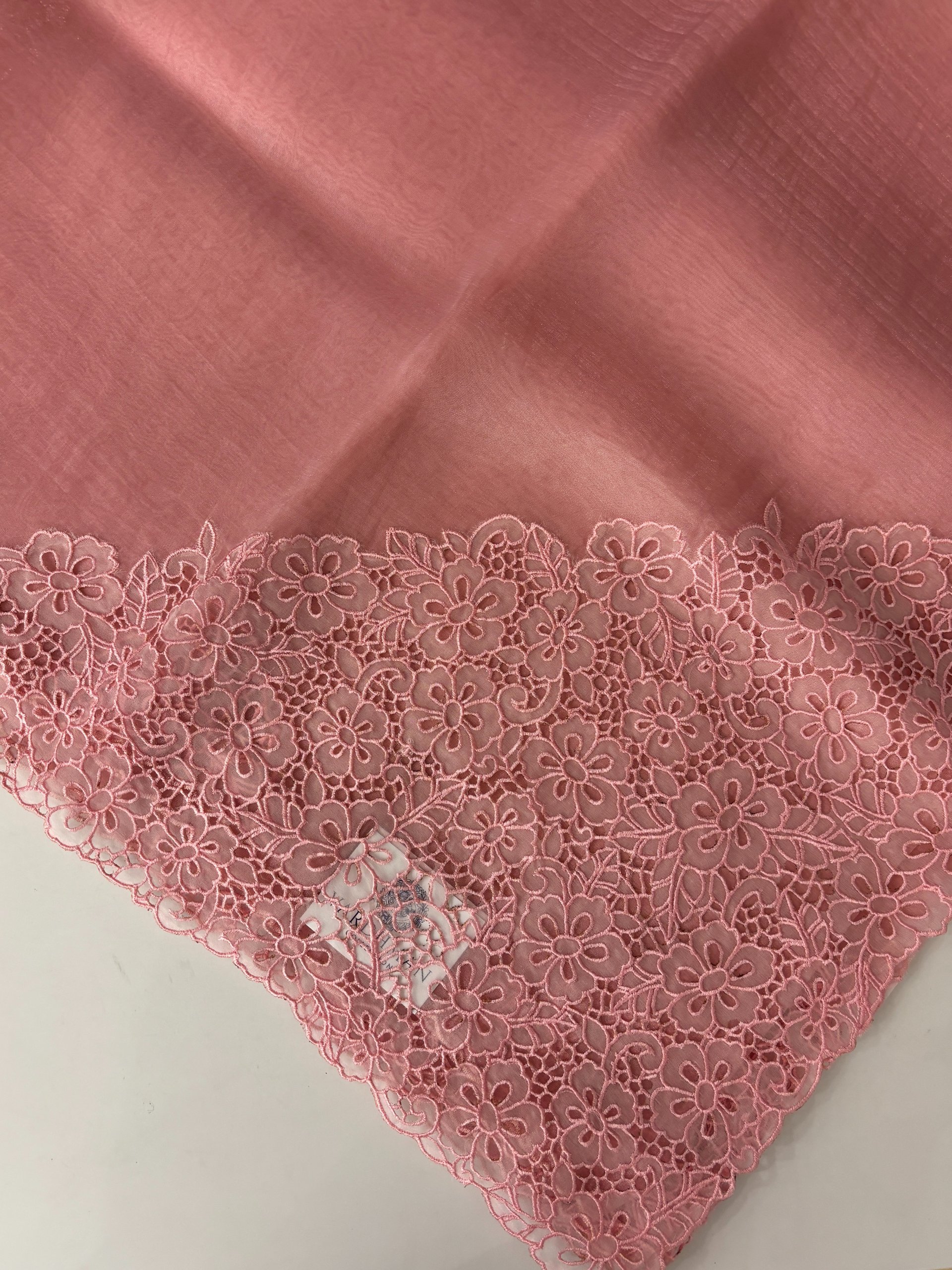 Light Pink Tissue Organza Saree with Cutwork