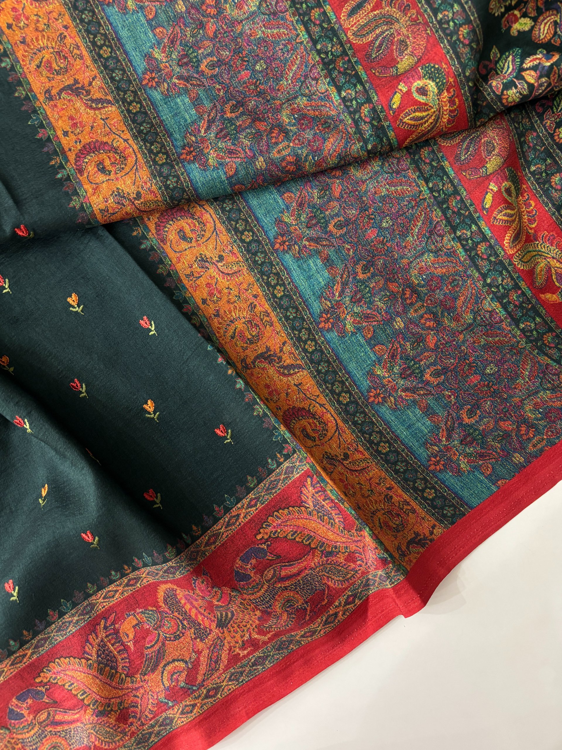 Green Chapa Tusser Silk Sarees with Embroidery