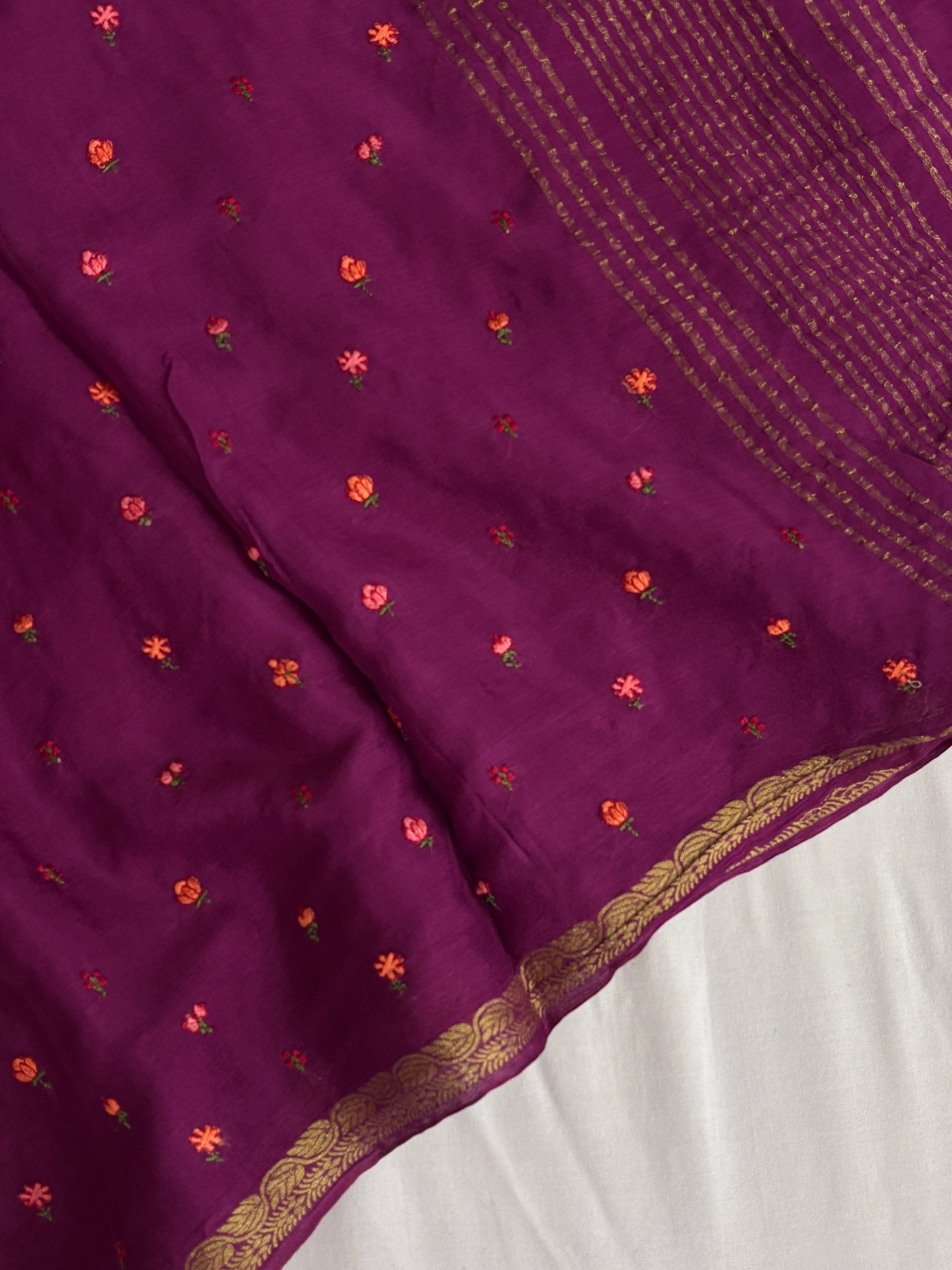 Wine Fancy Chinon Chiffon Sarees with Embroidery