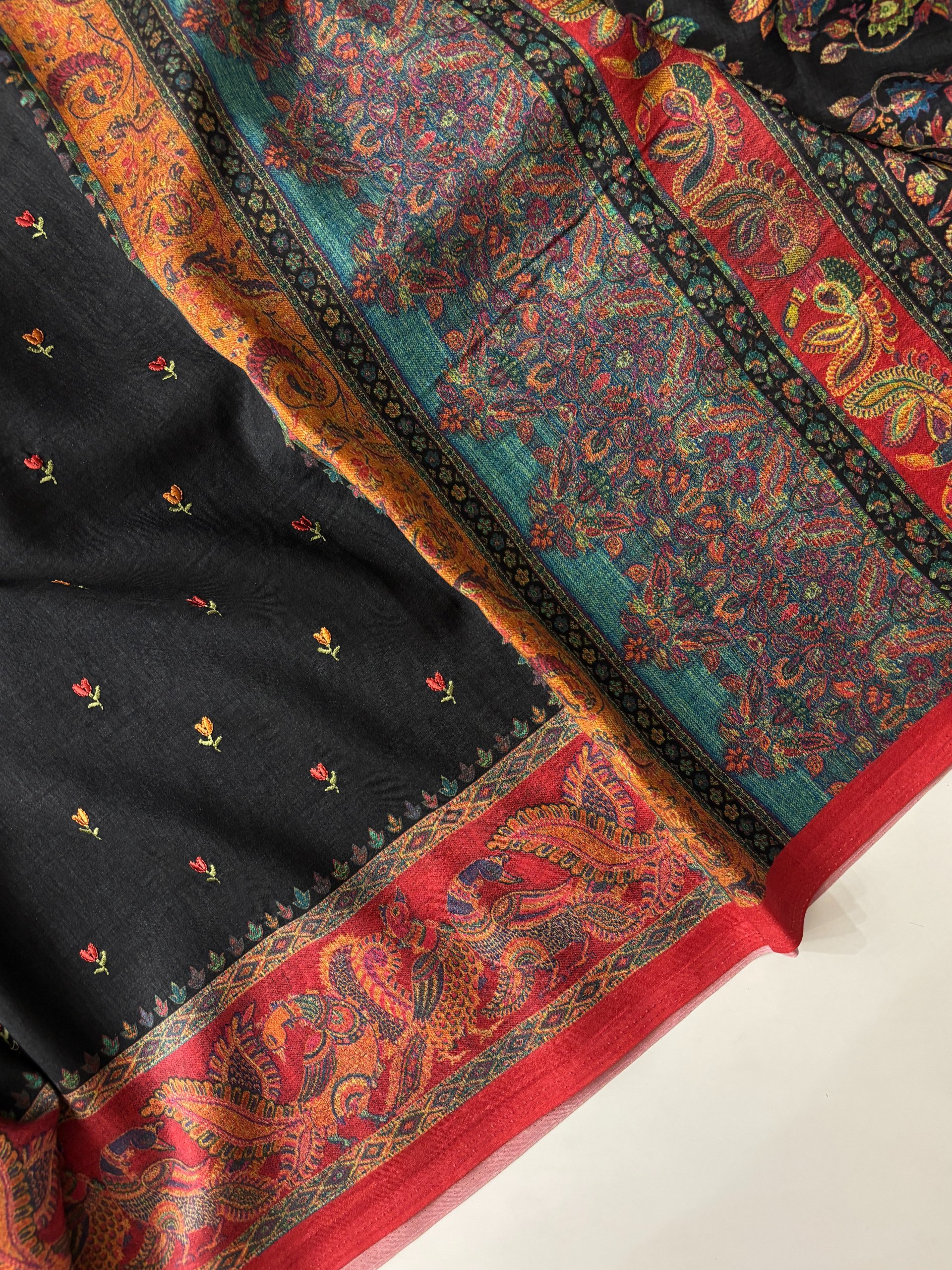 Black Chapa Tusser Silk Sarees with Embroidery