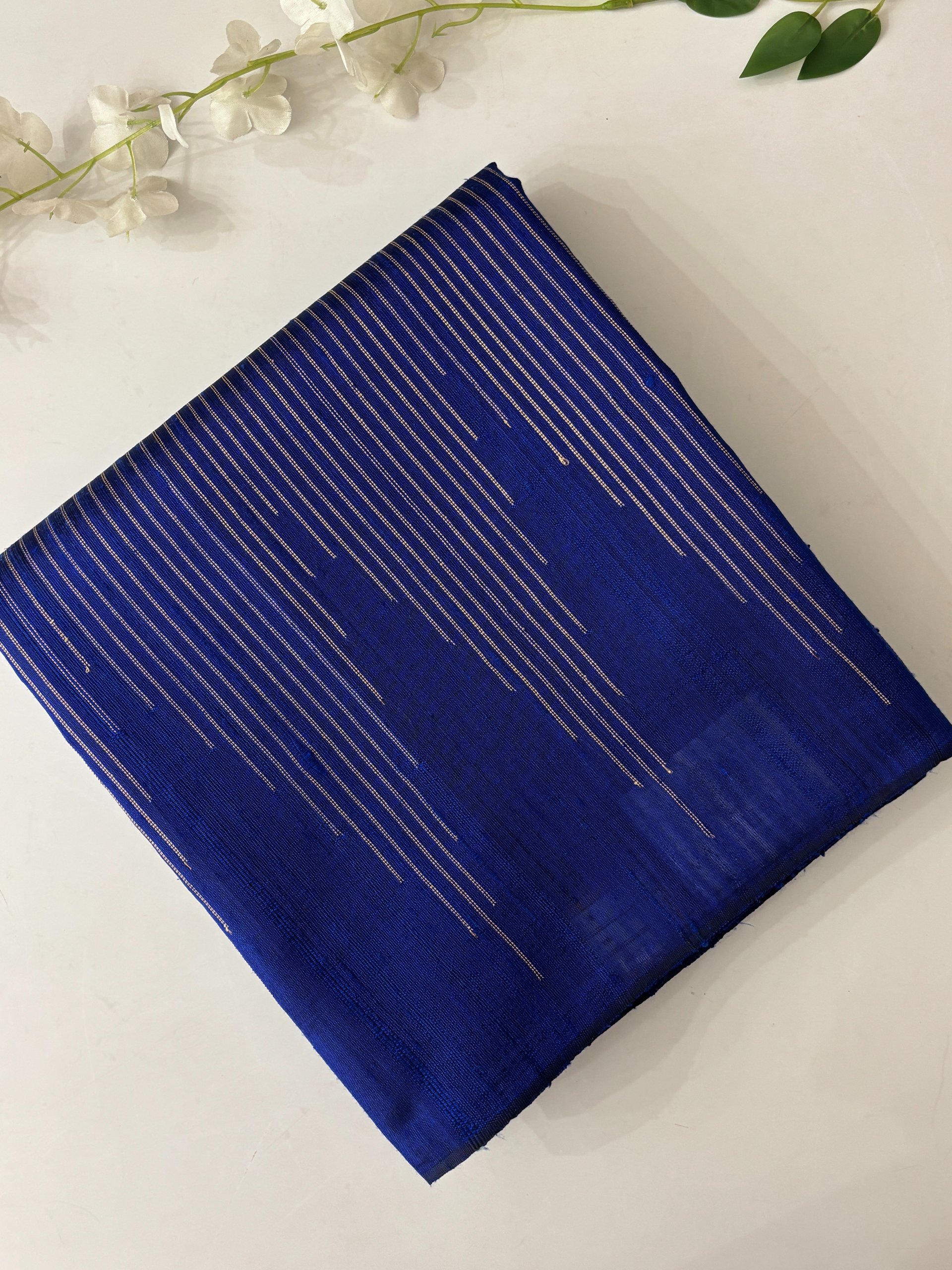 Blue Pure Handloom Raw Silk Saree.