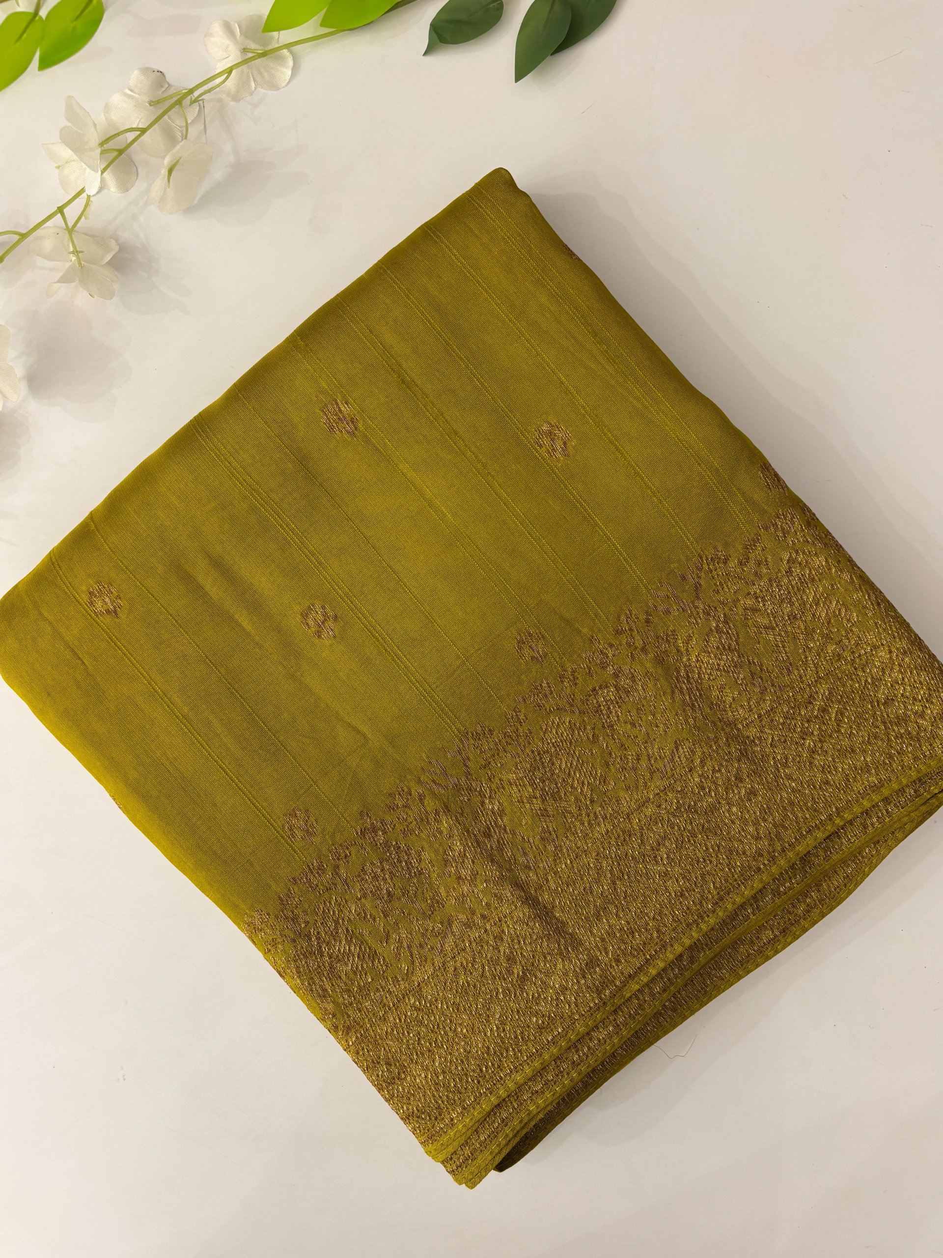 Parrot Green Banarasi Tussar Silk Saree