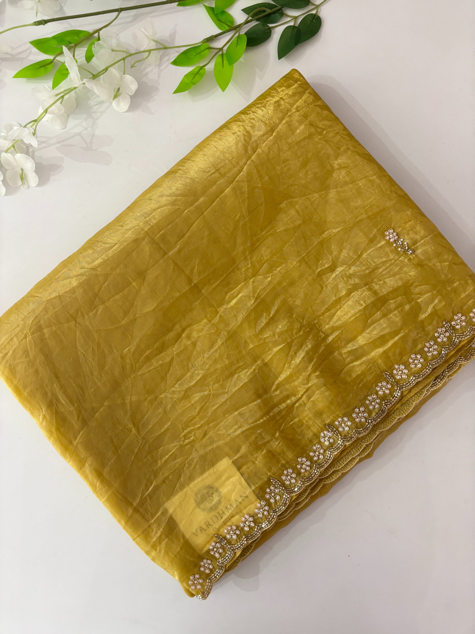 Yellow Crush Tissue Organza Saree