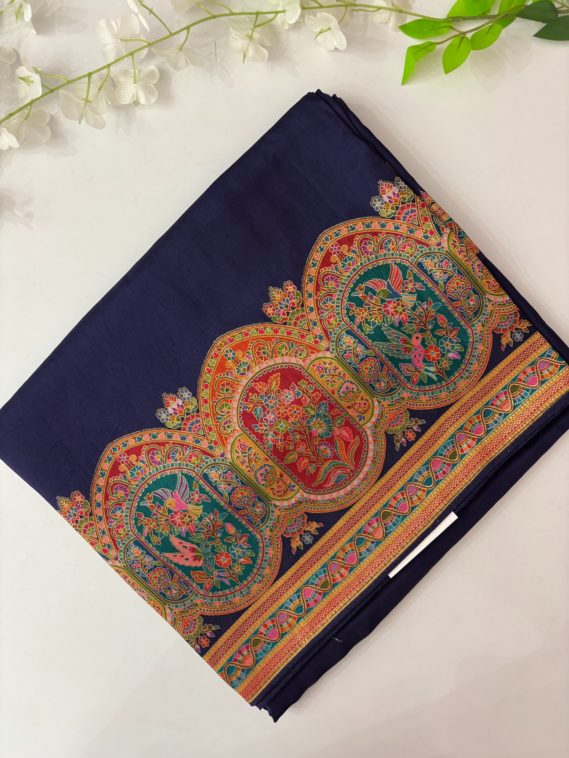 Navy Blue Banarasi Dola Silk Saree with Pashmina Weaving
