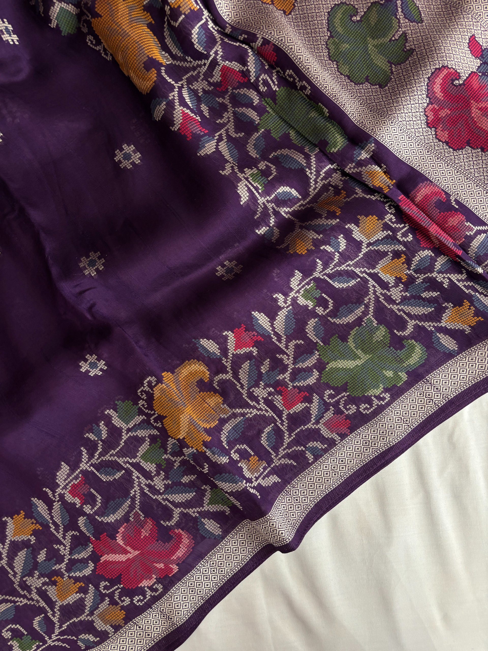 Purple Banarasi Semi Tussar Silk Saree