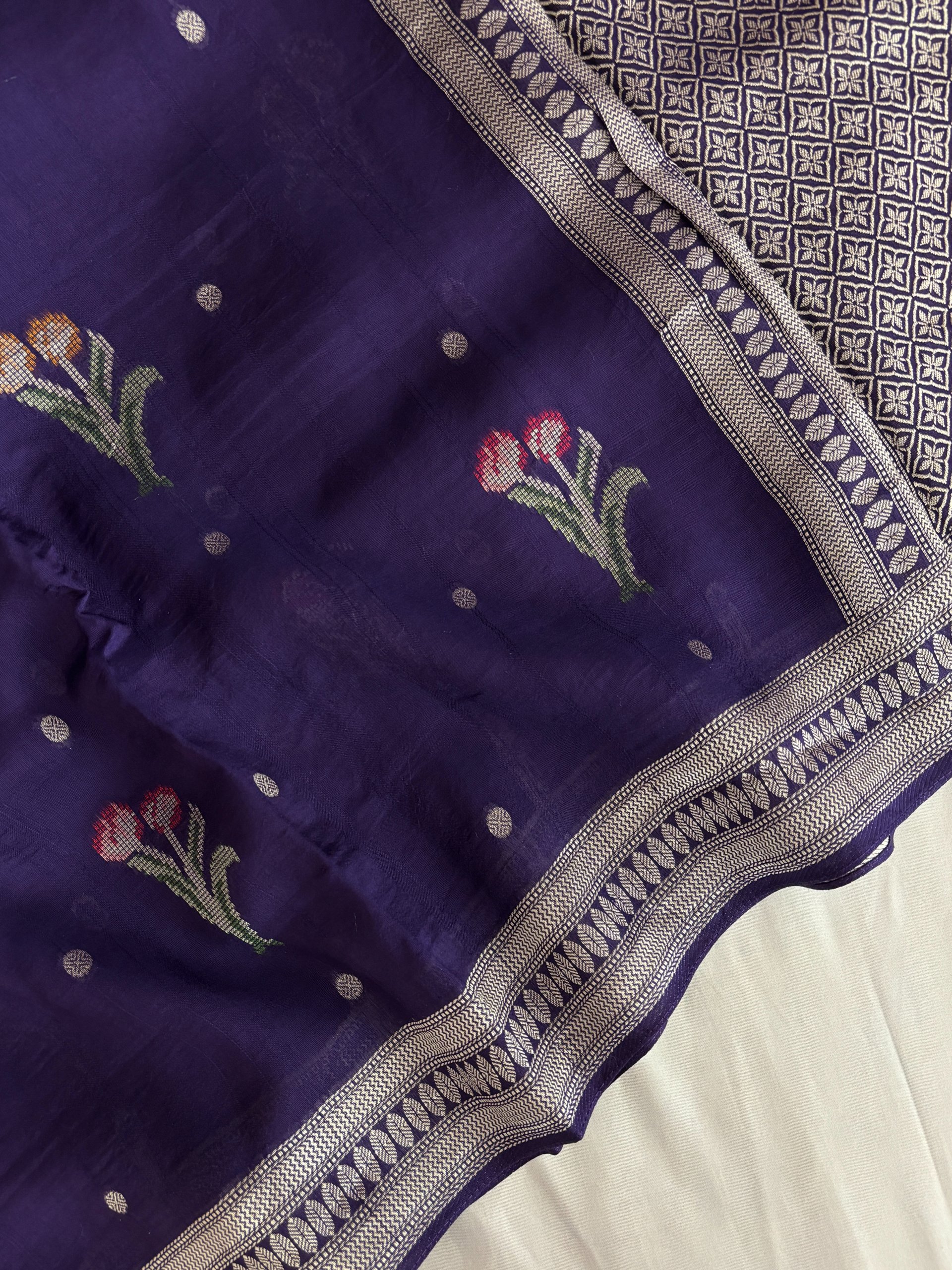 Purple Banarasi Semi Tussar Silk Saree