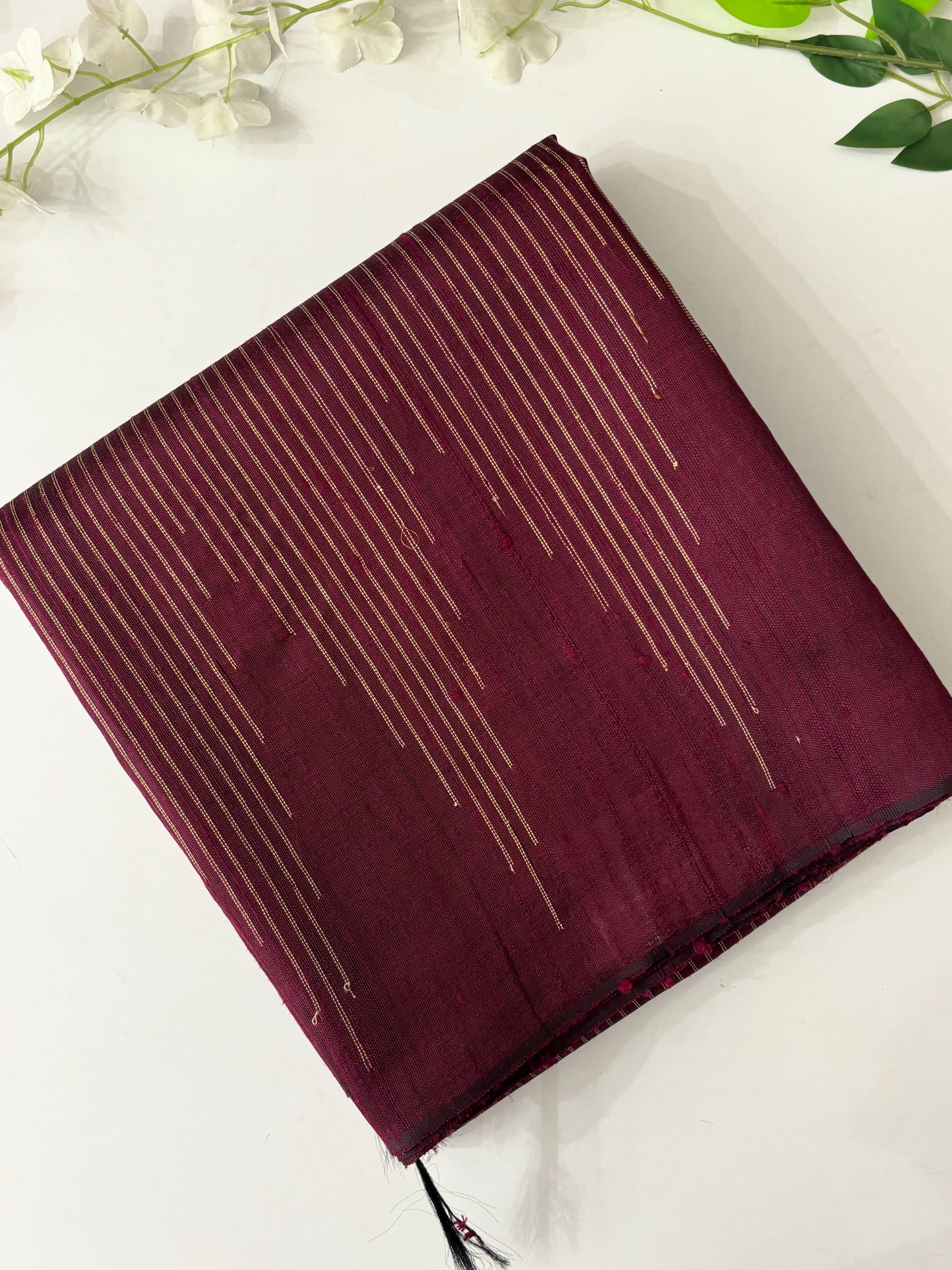 Wine Pure Handloom Raw Silk Saree.