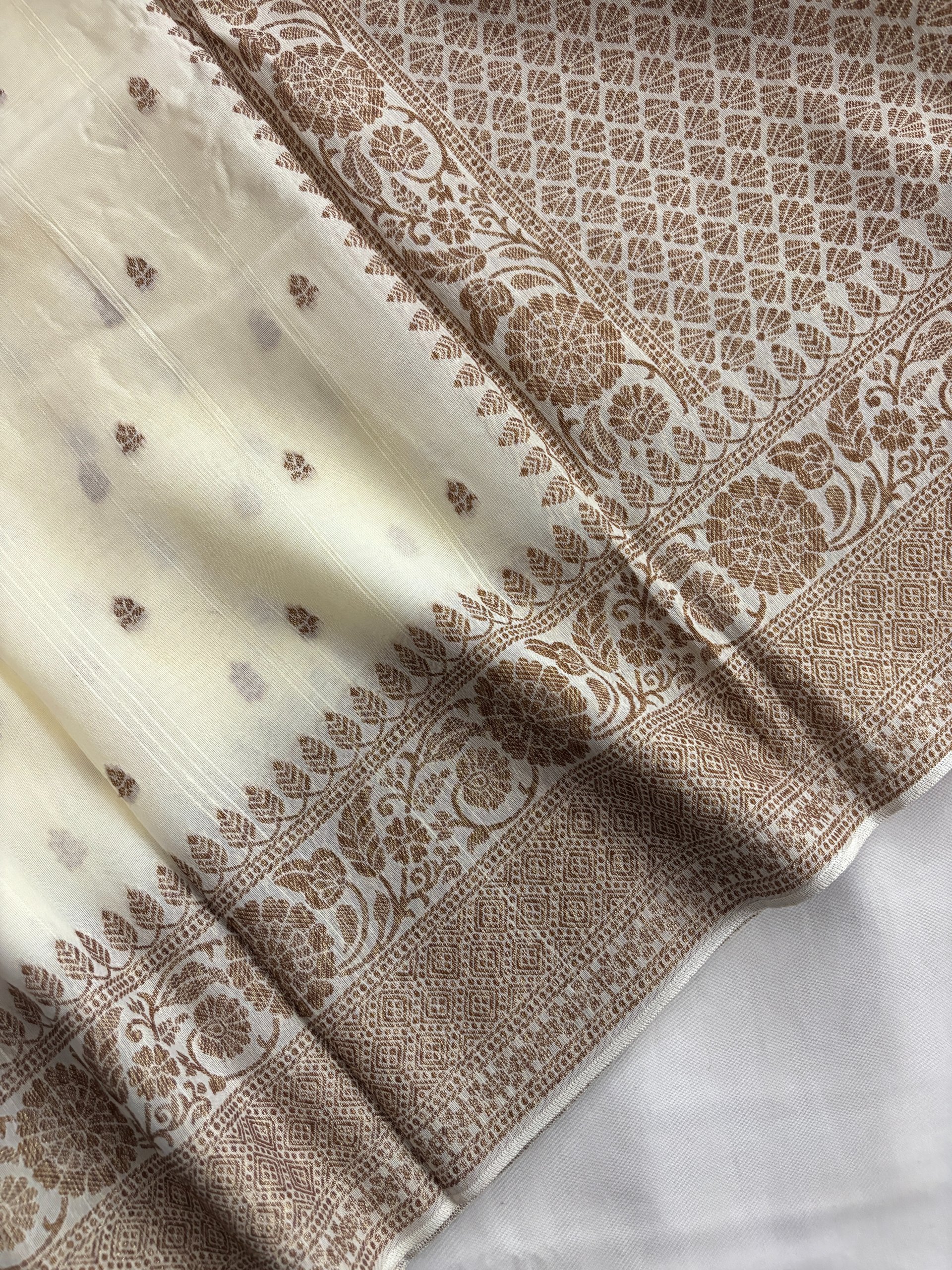 Cream Banarasi Tussar Silk Saree