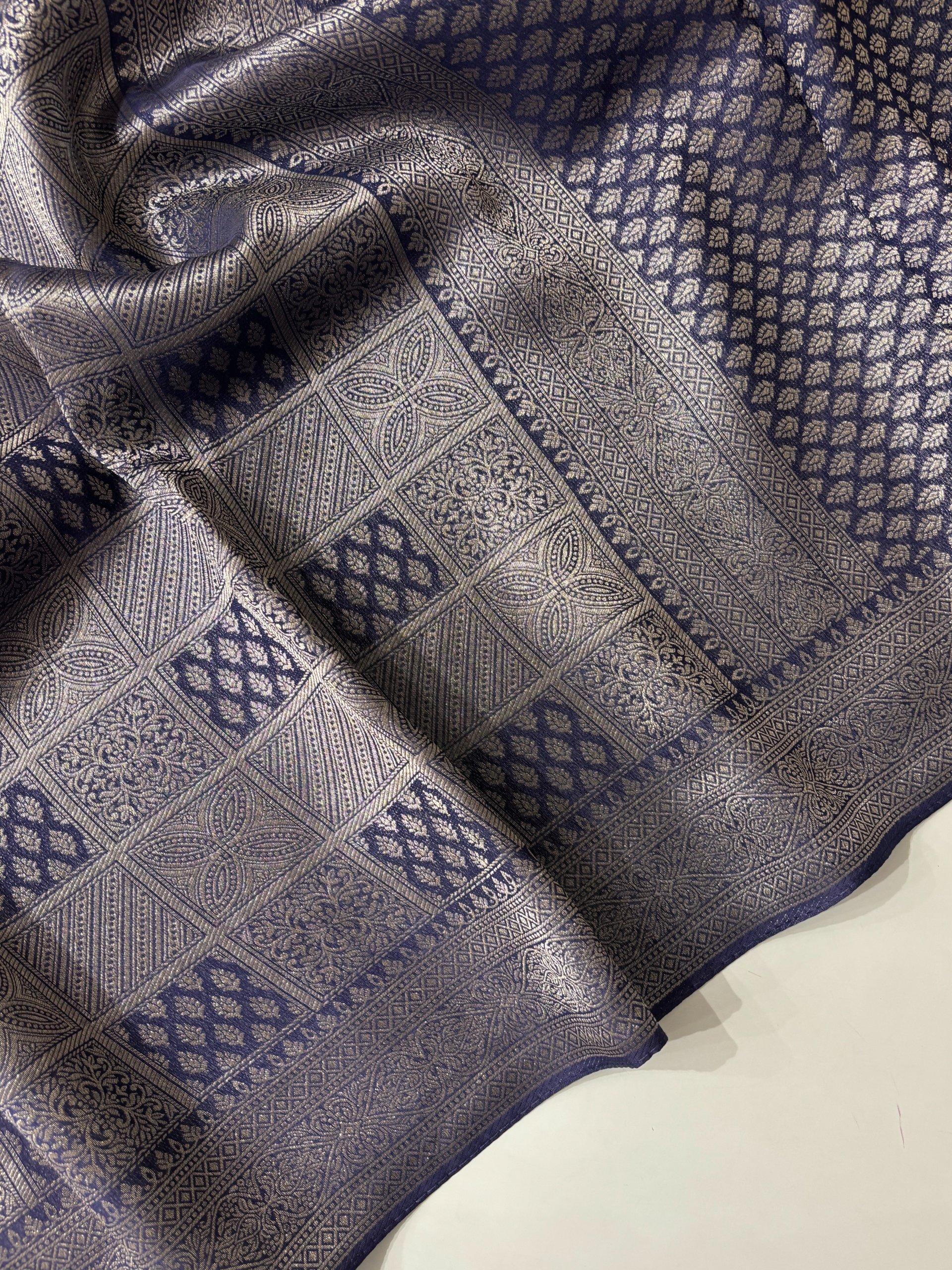 Navy Blue Banarasi Tussar Brocade Silk Saree