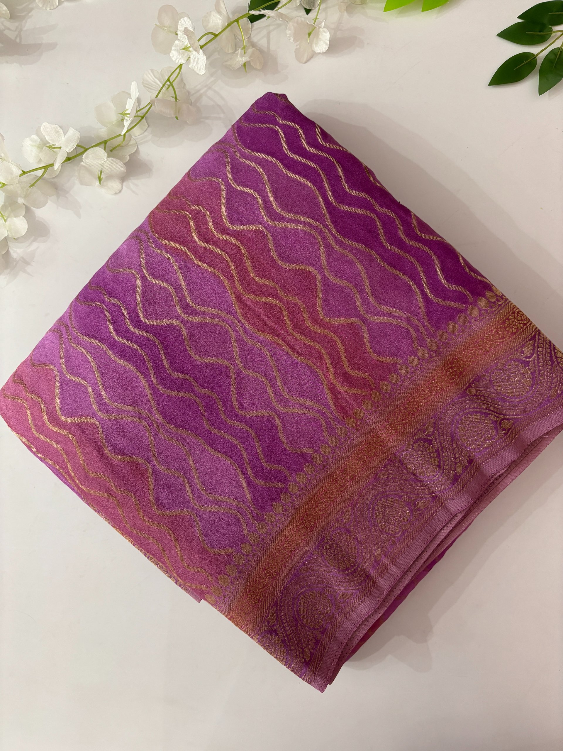 Lavender Banarasi Rangkat Crepe Saree