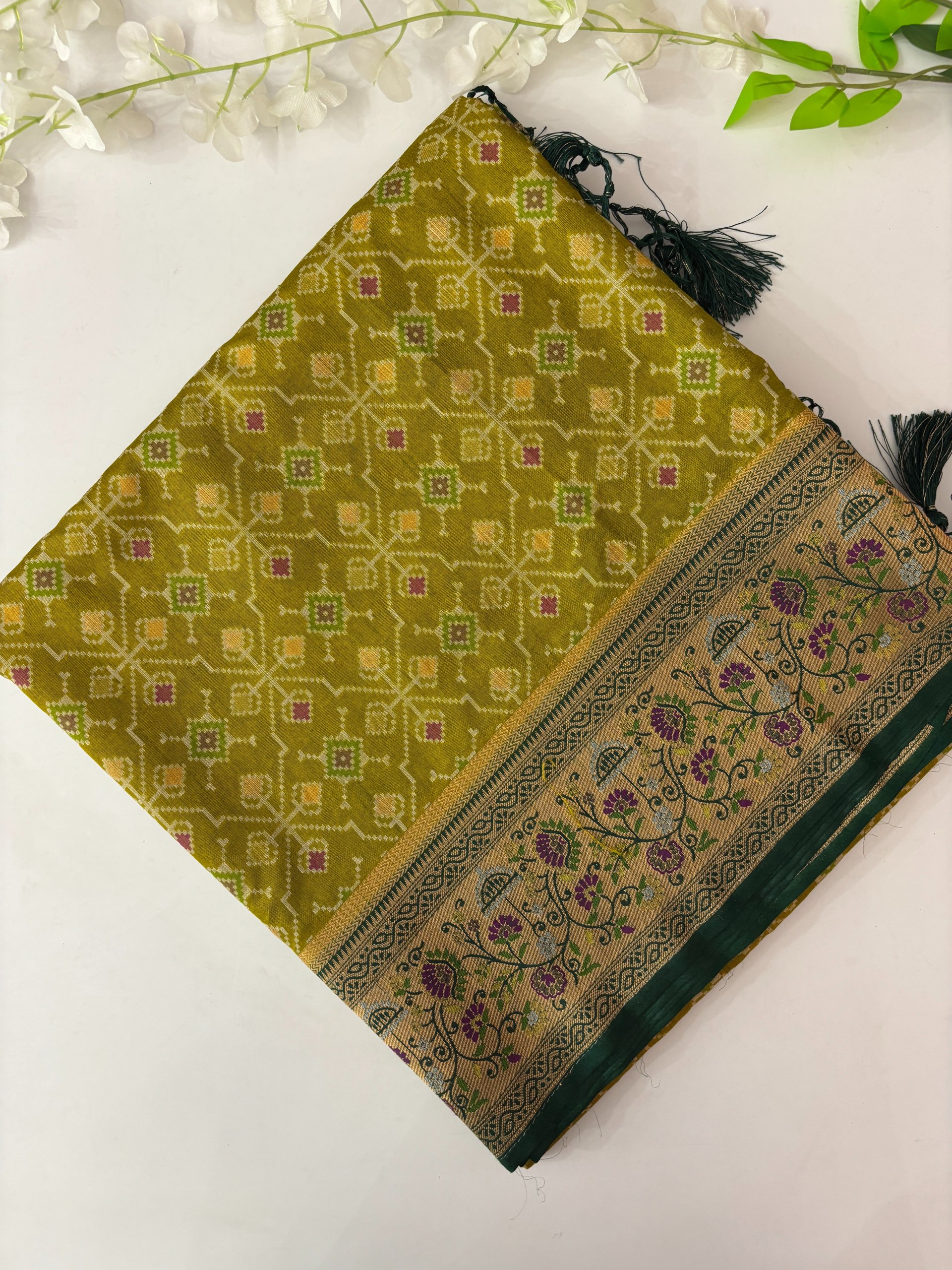 Parrot Green Banarasi Patola Saree