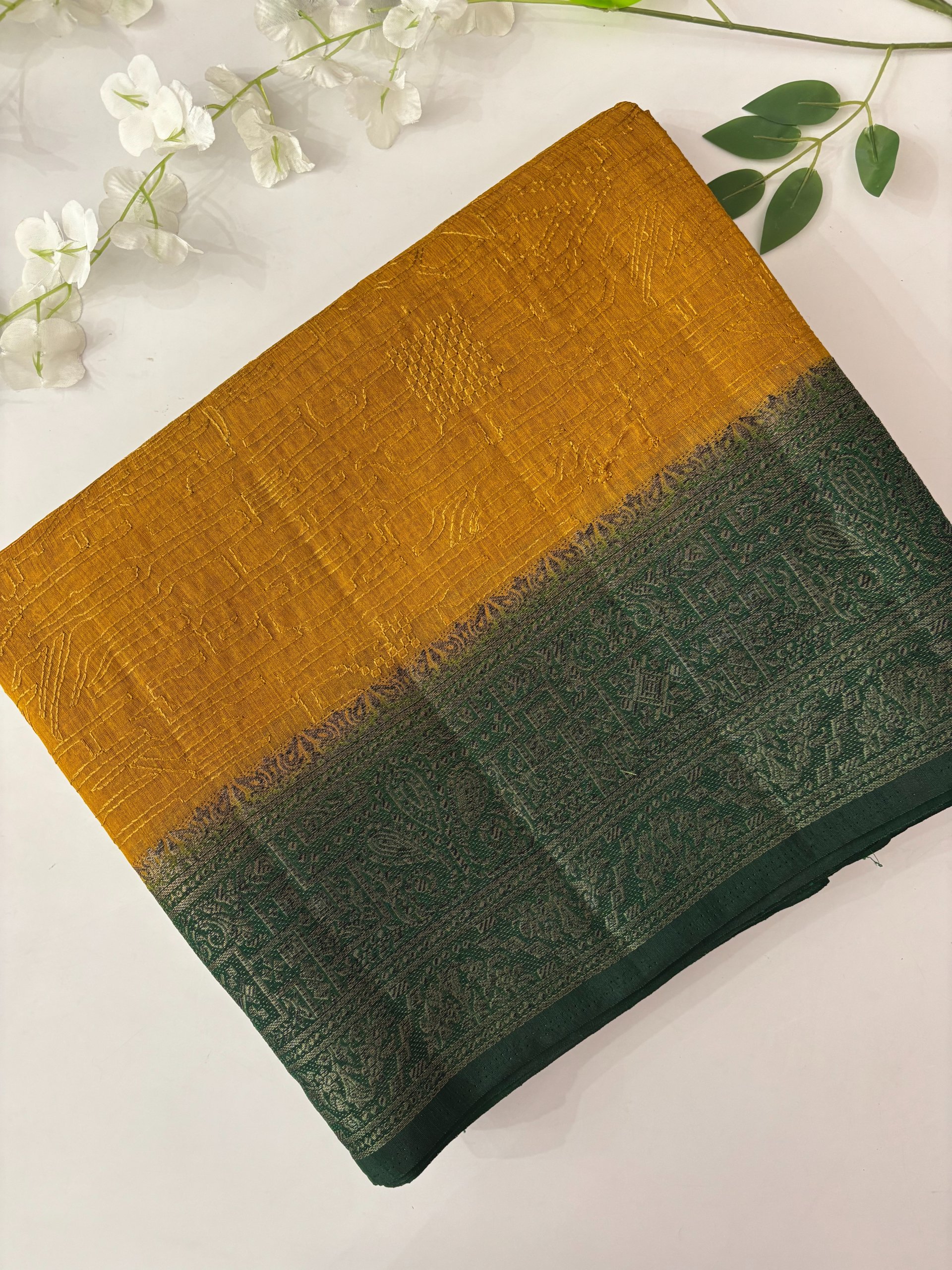 Yellow Banarasi Jute Linen Silk Saree with Embroidery