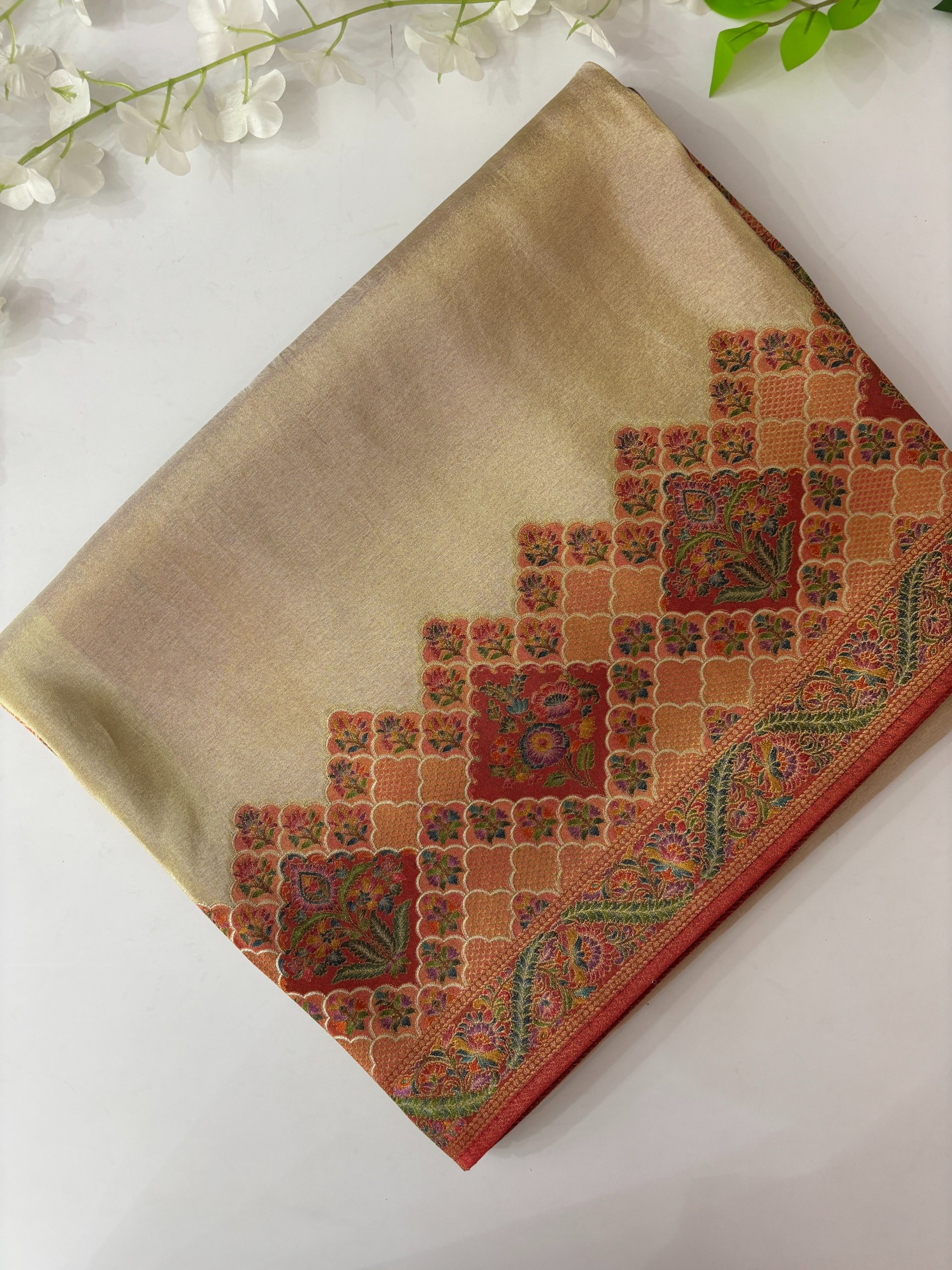 Cream Banarasi Dola Tissue Saree