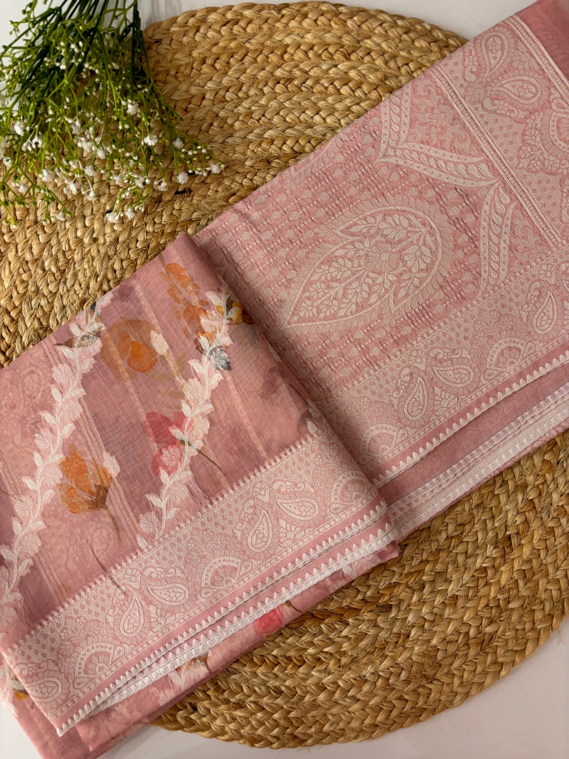 Pink Lucknowi Weaving Cotton Sarees