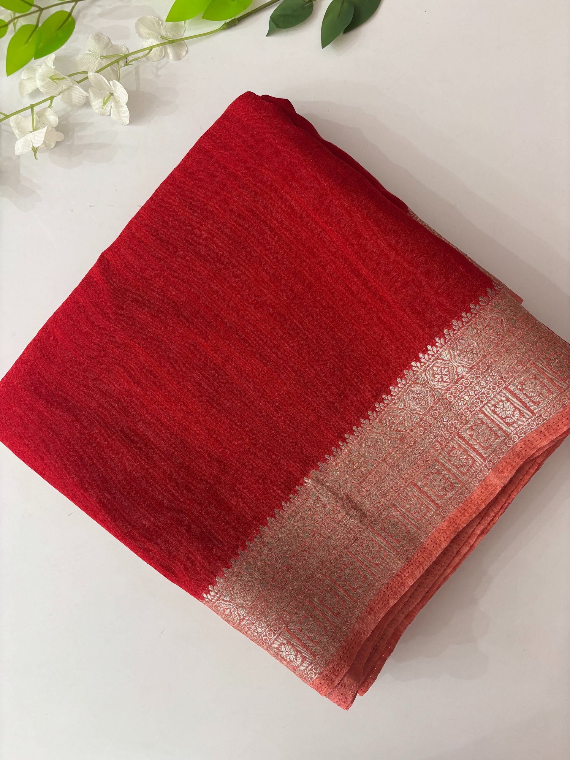 Red Banarasi Crush Georgette Saree