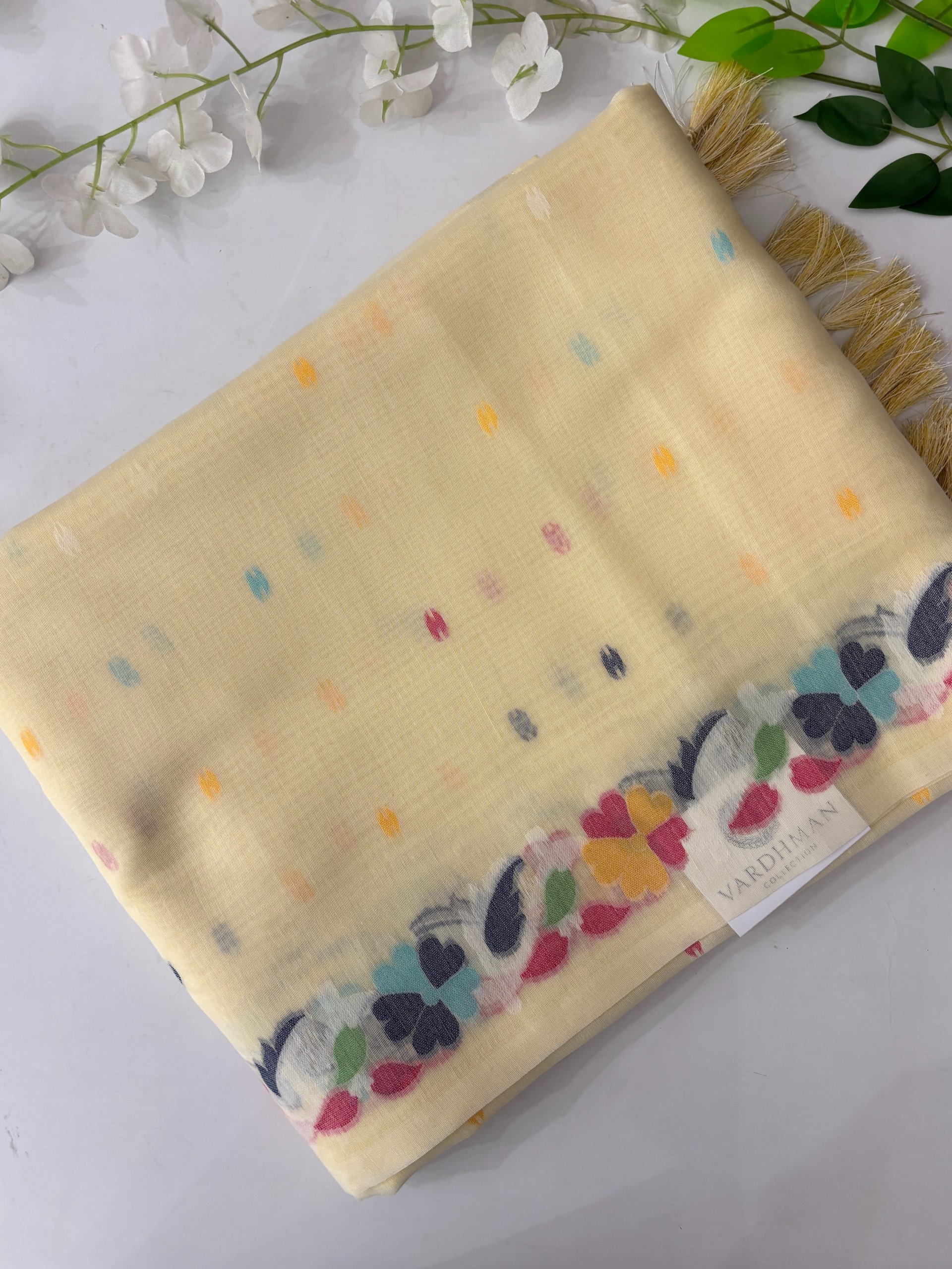 Light Yellow Munga Cotton Jamdani Saree