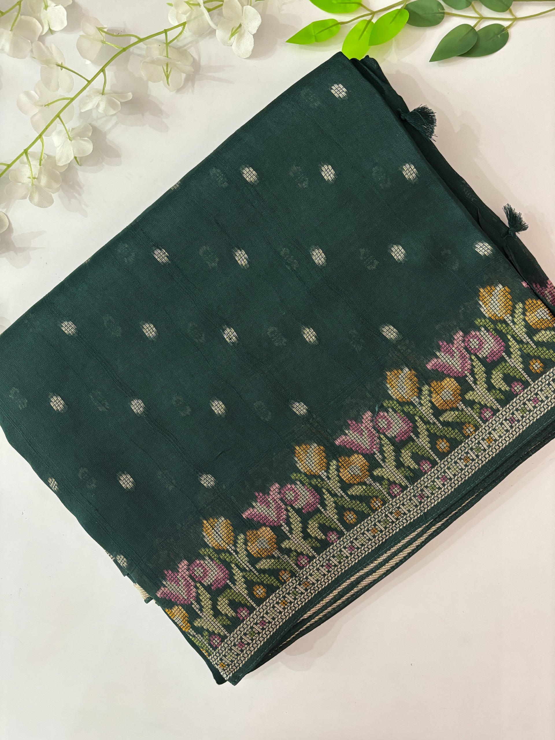 Green Banarasi Semi Tussar Silk Saree