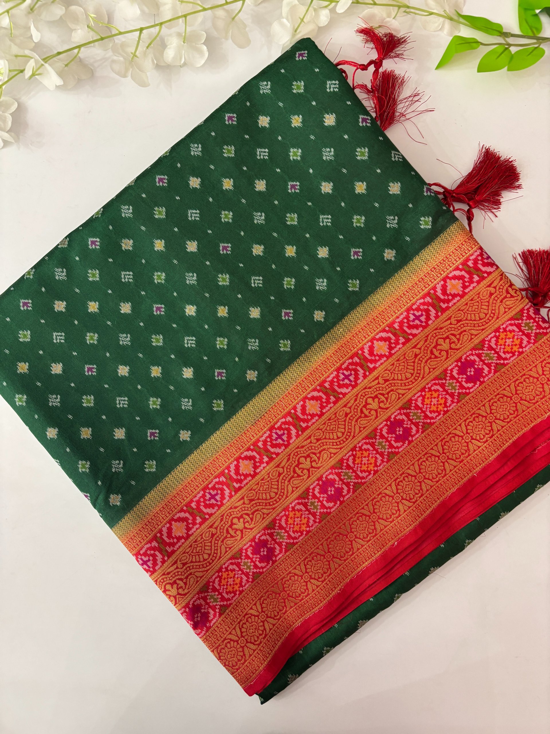 Bottle Green Banarasi Patola Saree