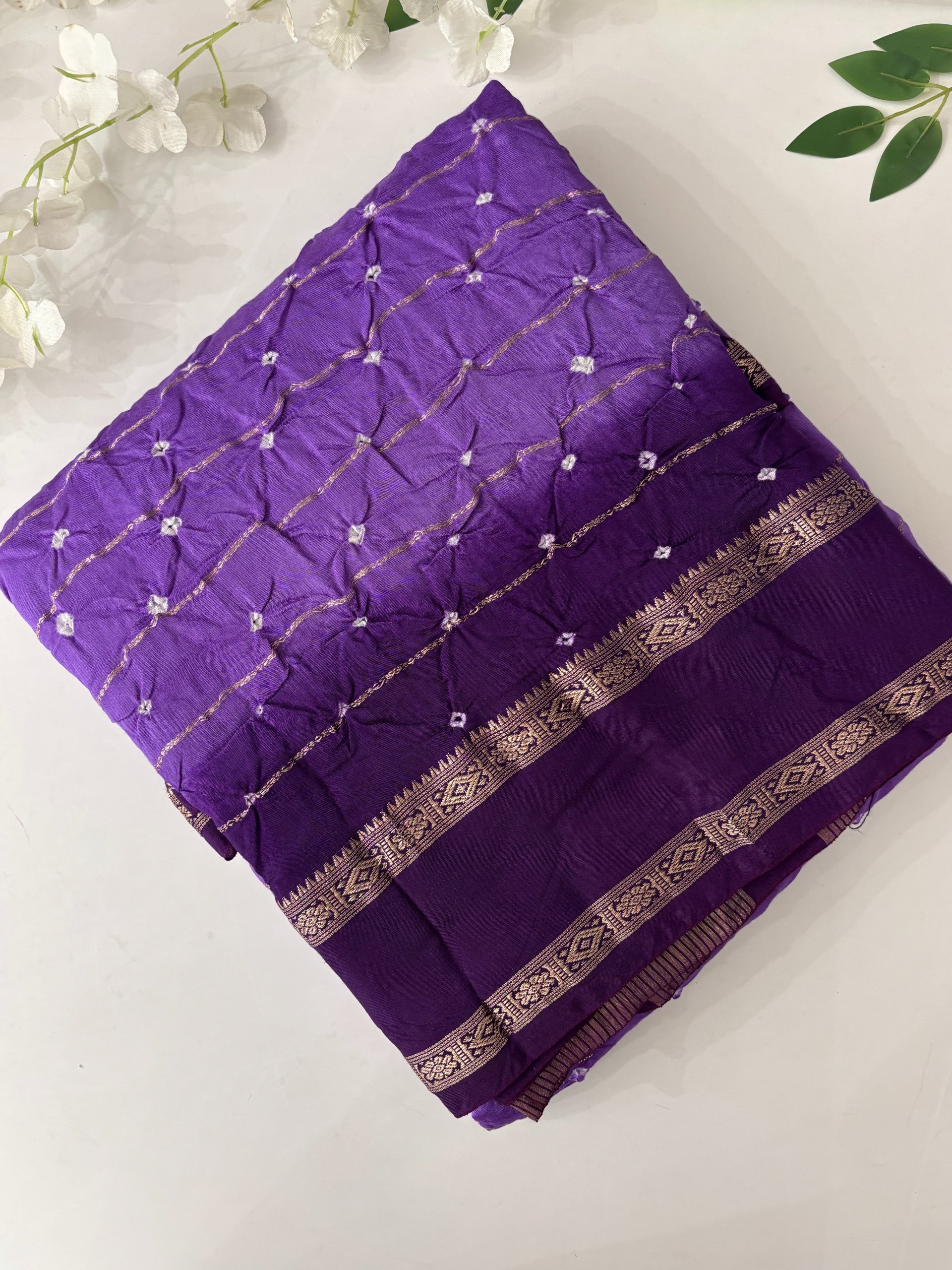 Lavender Chanderi Cotton Bandhani Saree