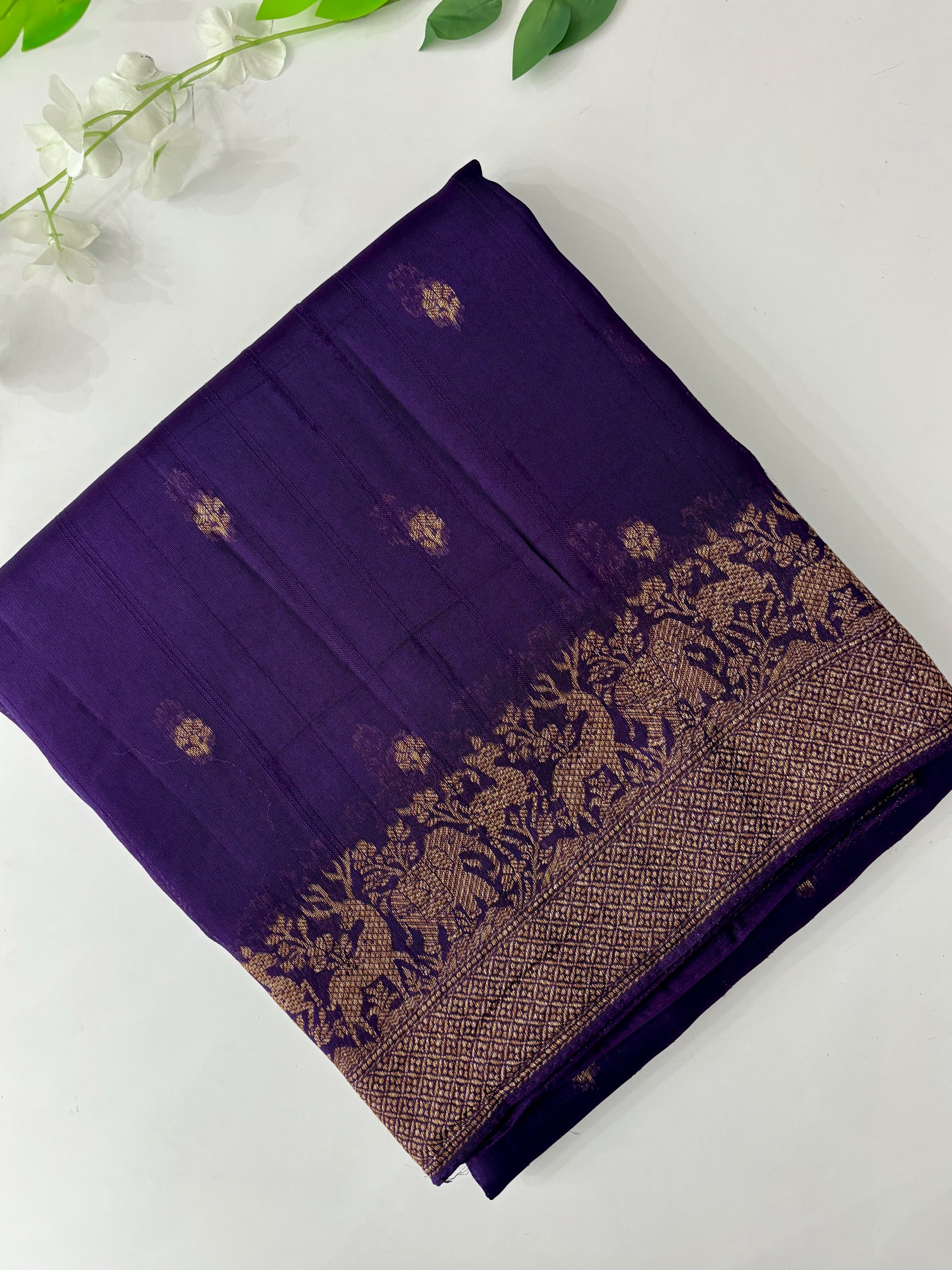 Purple Banarasi Tussar Silk Saree