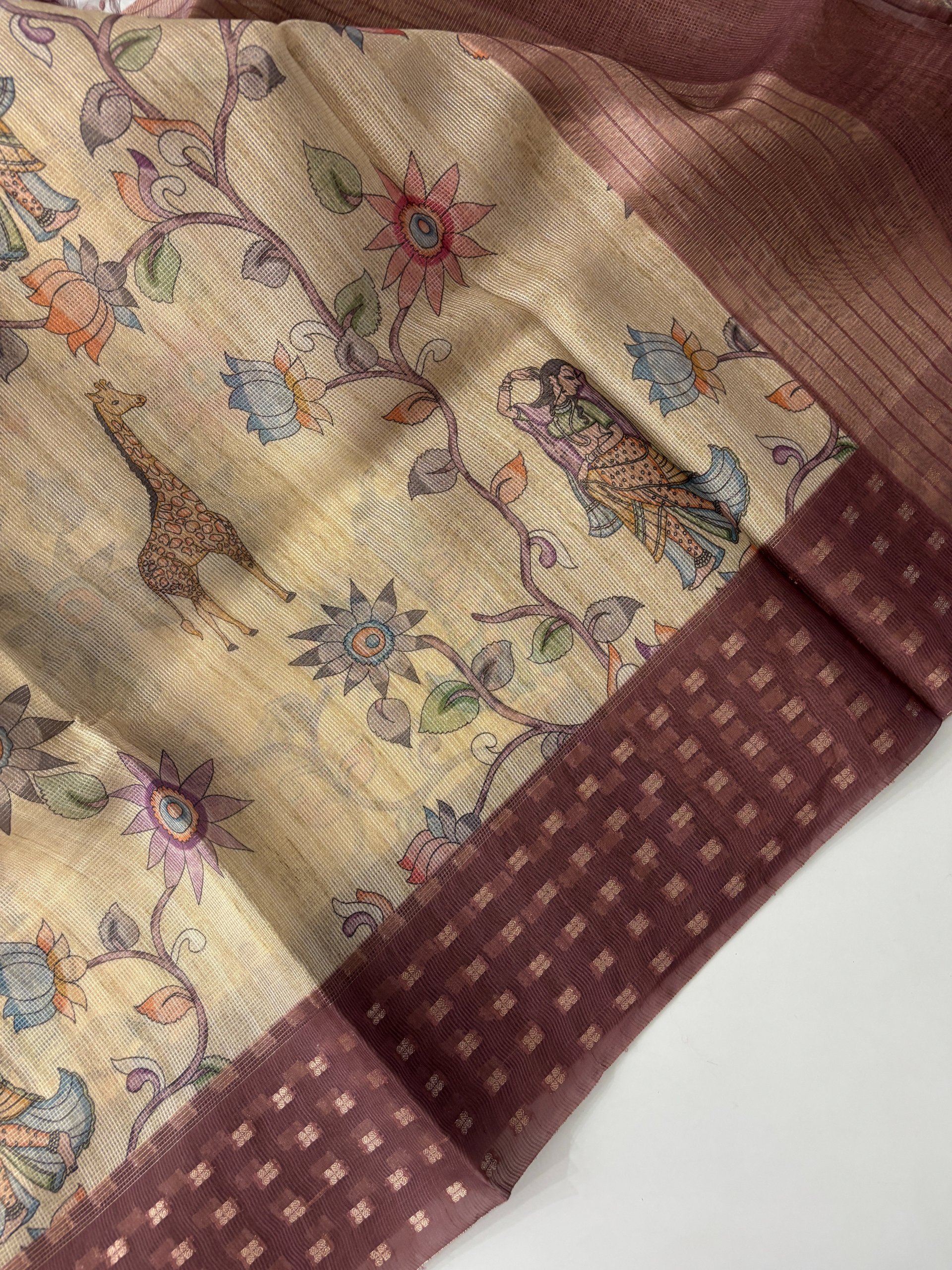 Dusty Onion Pink Border Printed Supernet Tissue Saree