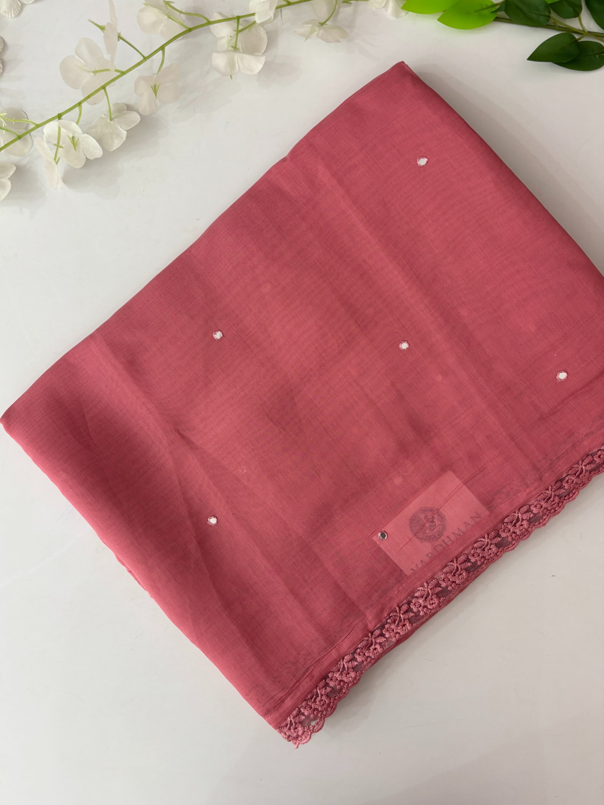 Pink Mul Chanderi Saree with Mirror Work