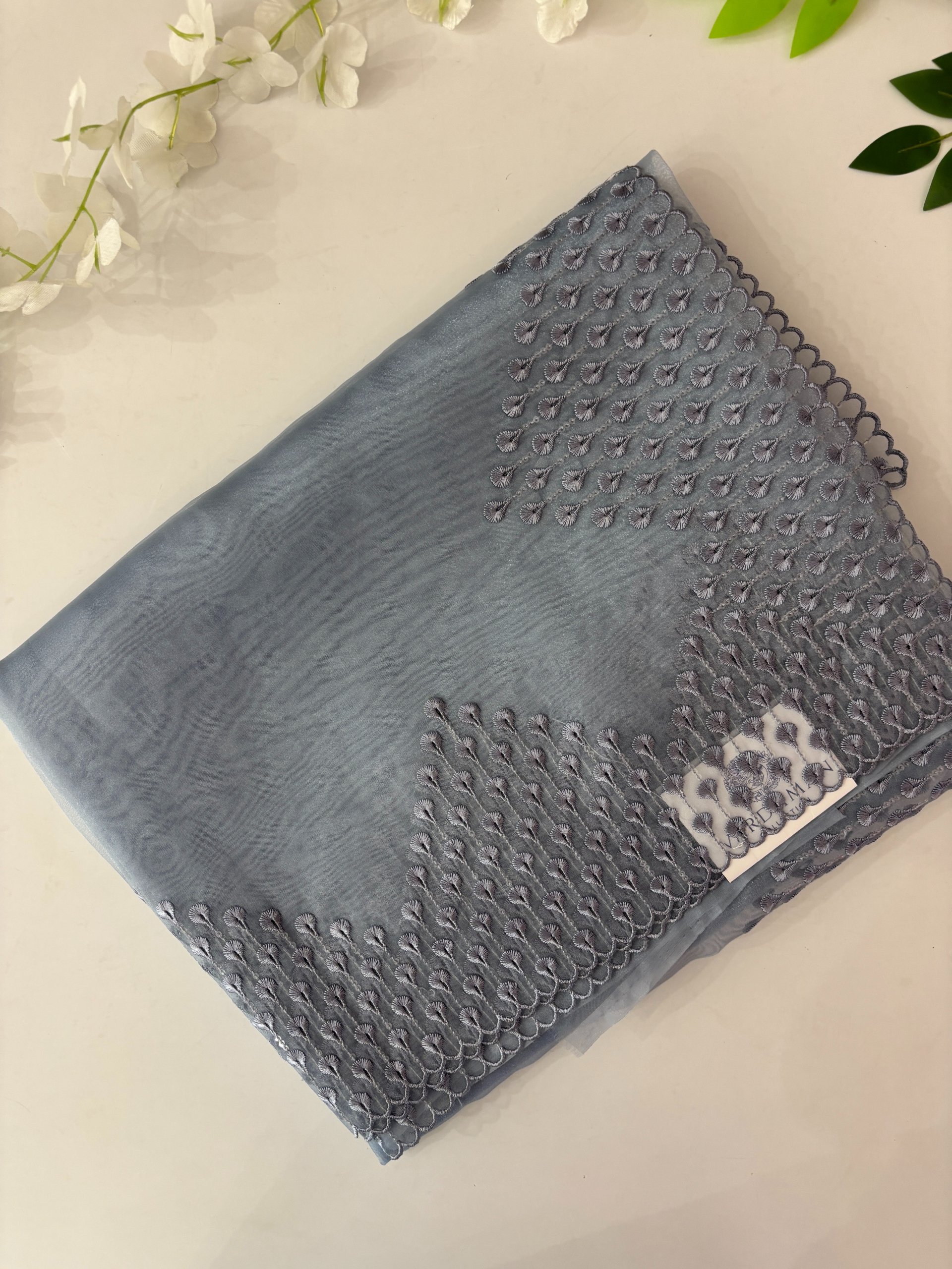Powder Blue Tissue Organza Sarees with Scalping Border