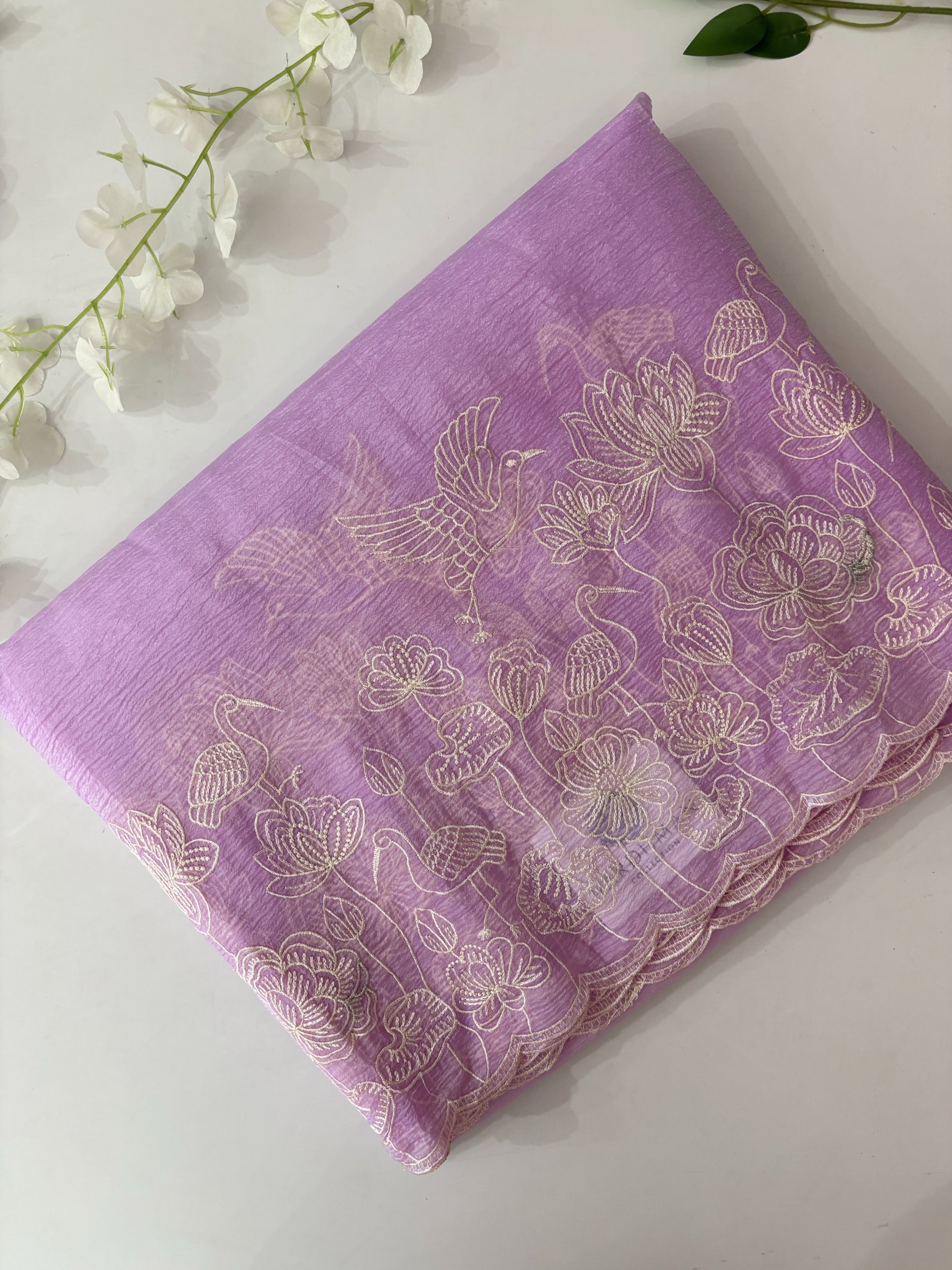 Lavender Shaded Crush Tissue Georgette Saree with Embroidery