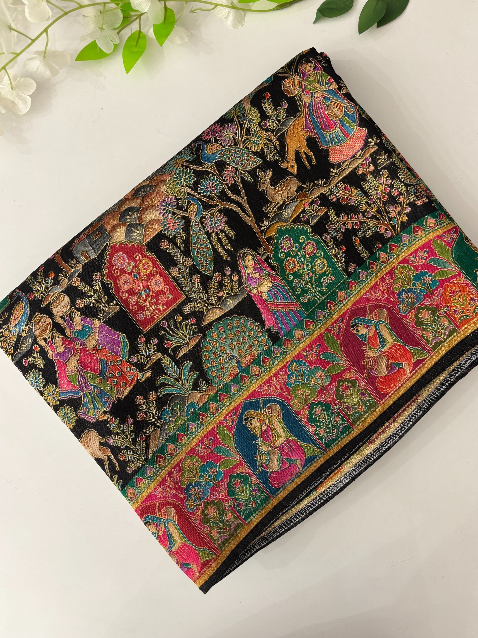 Black Semi Pashmina Style Silk Sarees