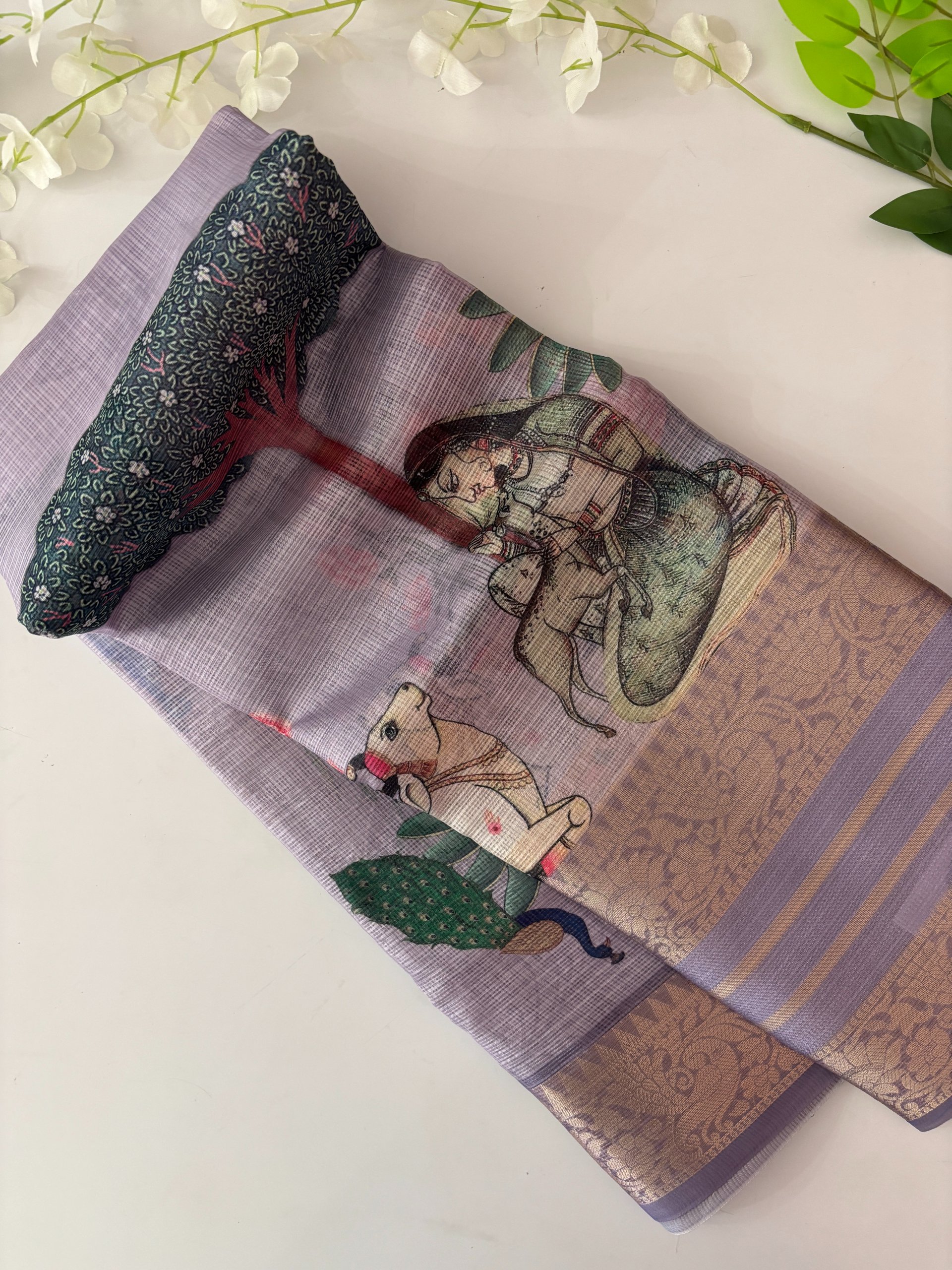 Lavender Pichwai Print Kota Saree