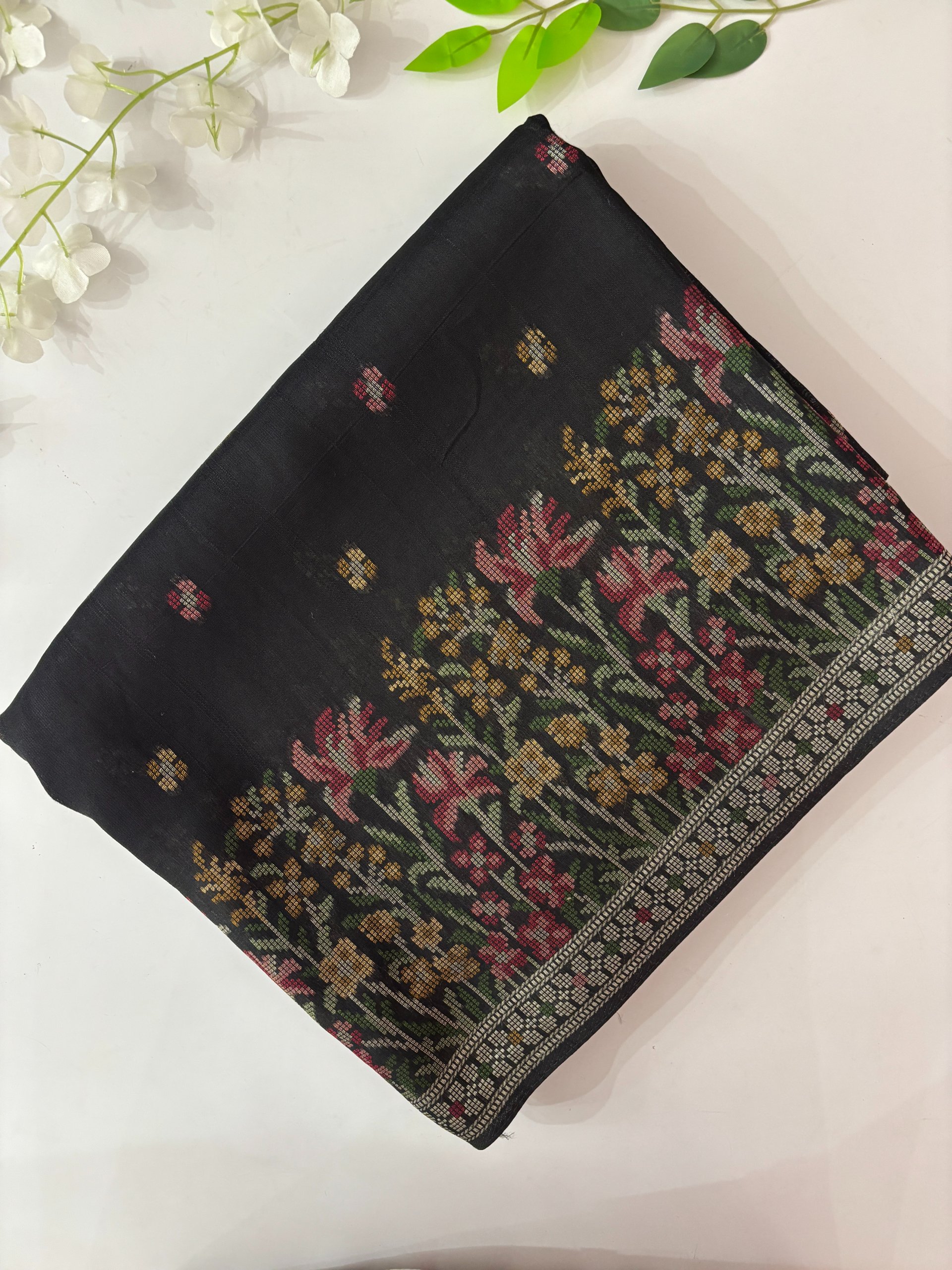 Black Banarasi Semi Tussar Silk Saree