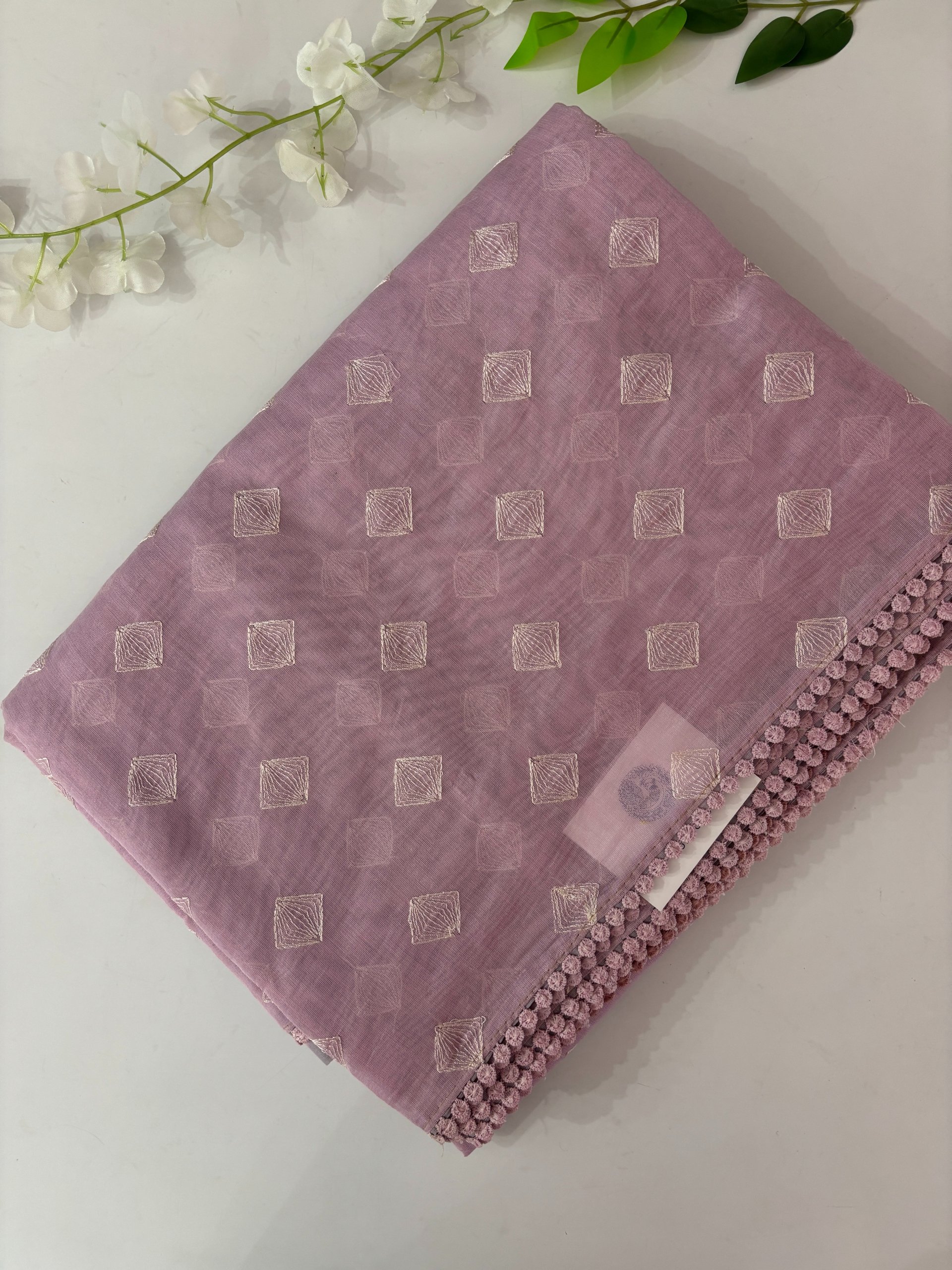 Lavender Chanderi Cotton Saree with Embroidery 