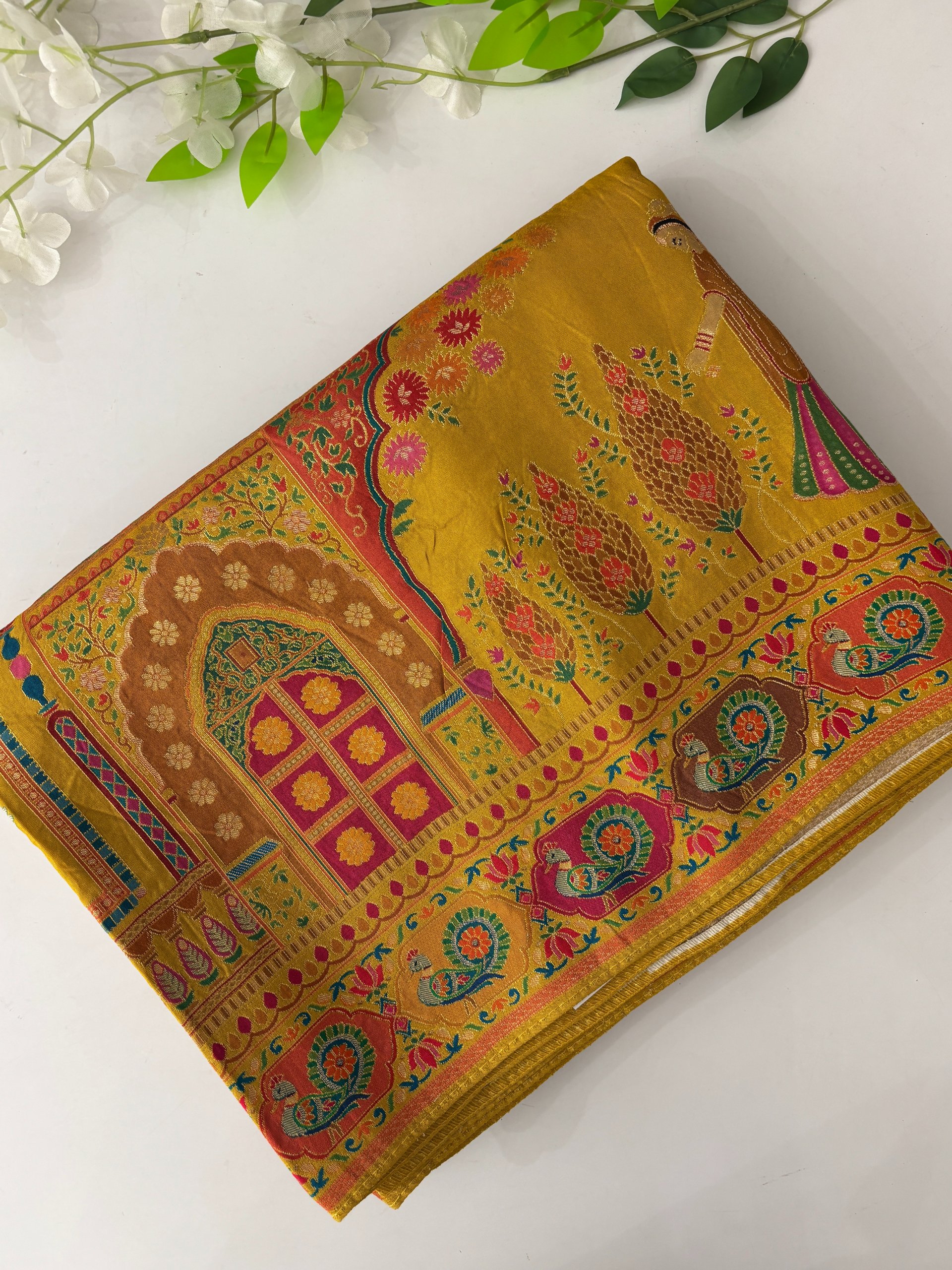 Yellow Semi Pashmina Style Silk Sarees