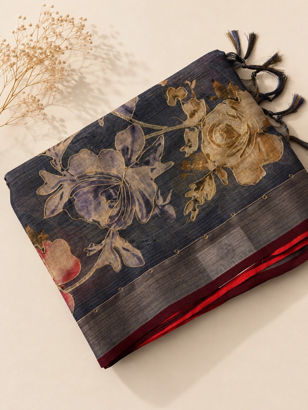 Dusty Lavender Linen Tissue Saree with Aari Work