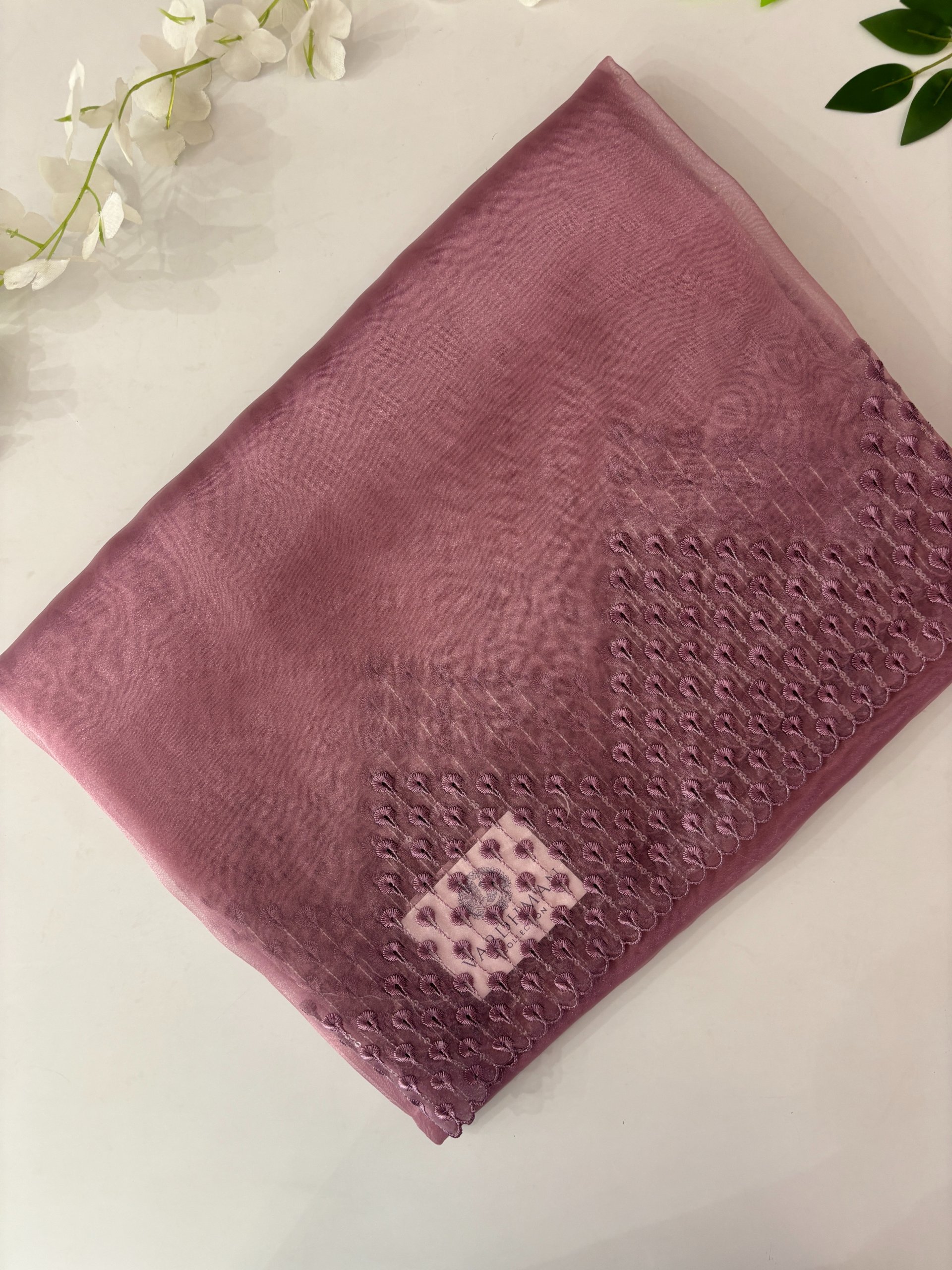 Onion Pink Tissue Organza Sarees with Scalping Border