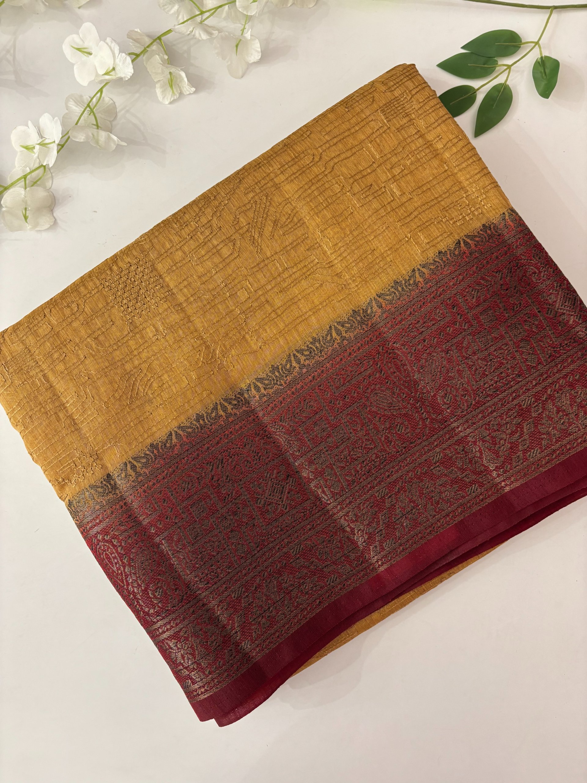 Beige Banarasi Jute Linen Silk Saree with Embroidery