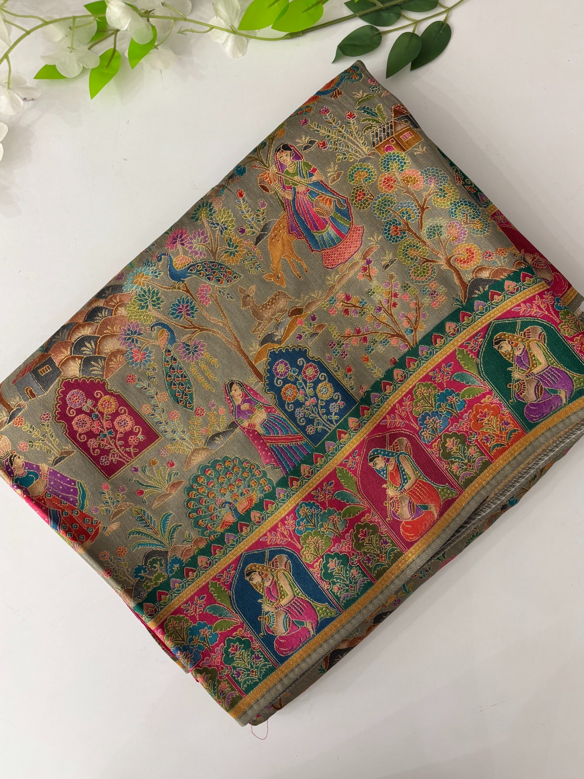 Grey Semi Pashmina Style Silk Sarees