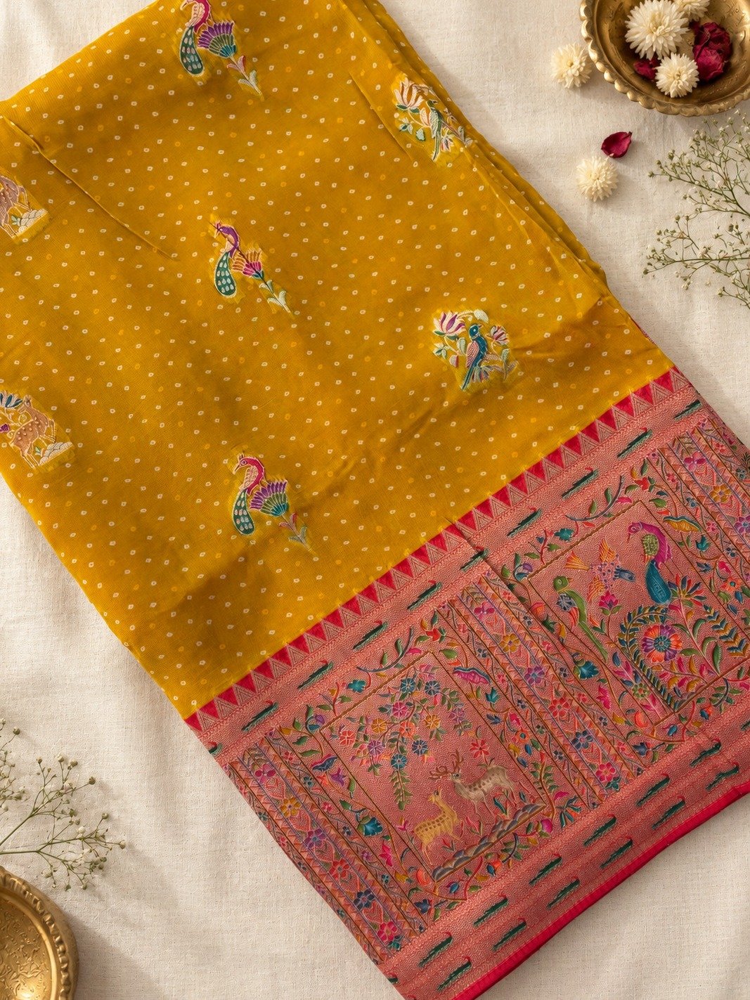 Yellow Bandhani Georgette Saree