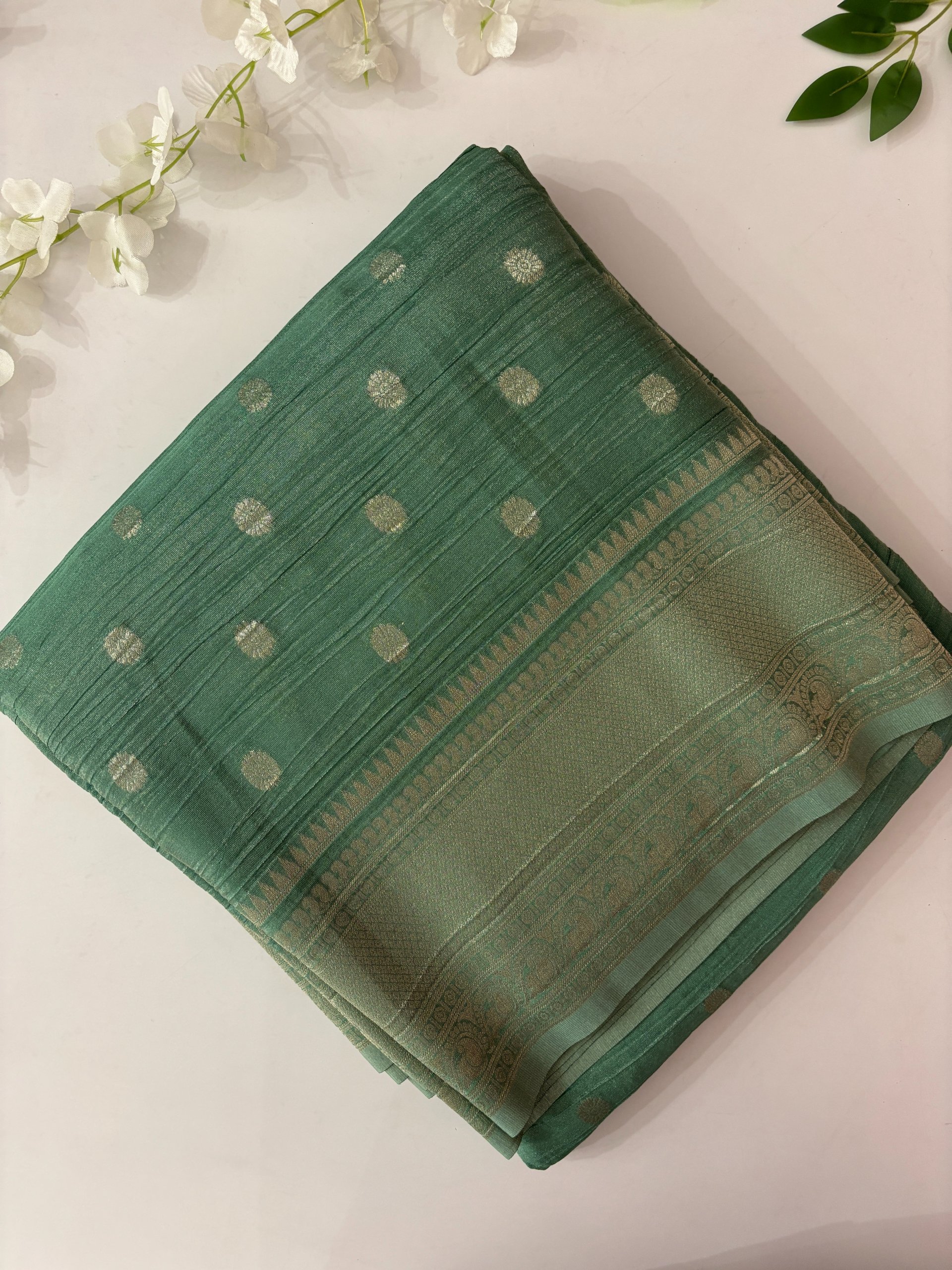 Sea Green Crush Banarasi Crepe Tissue Silk Saree