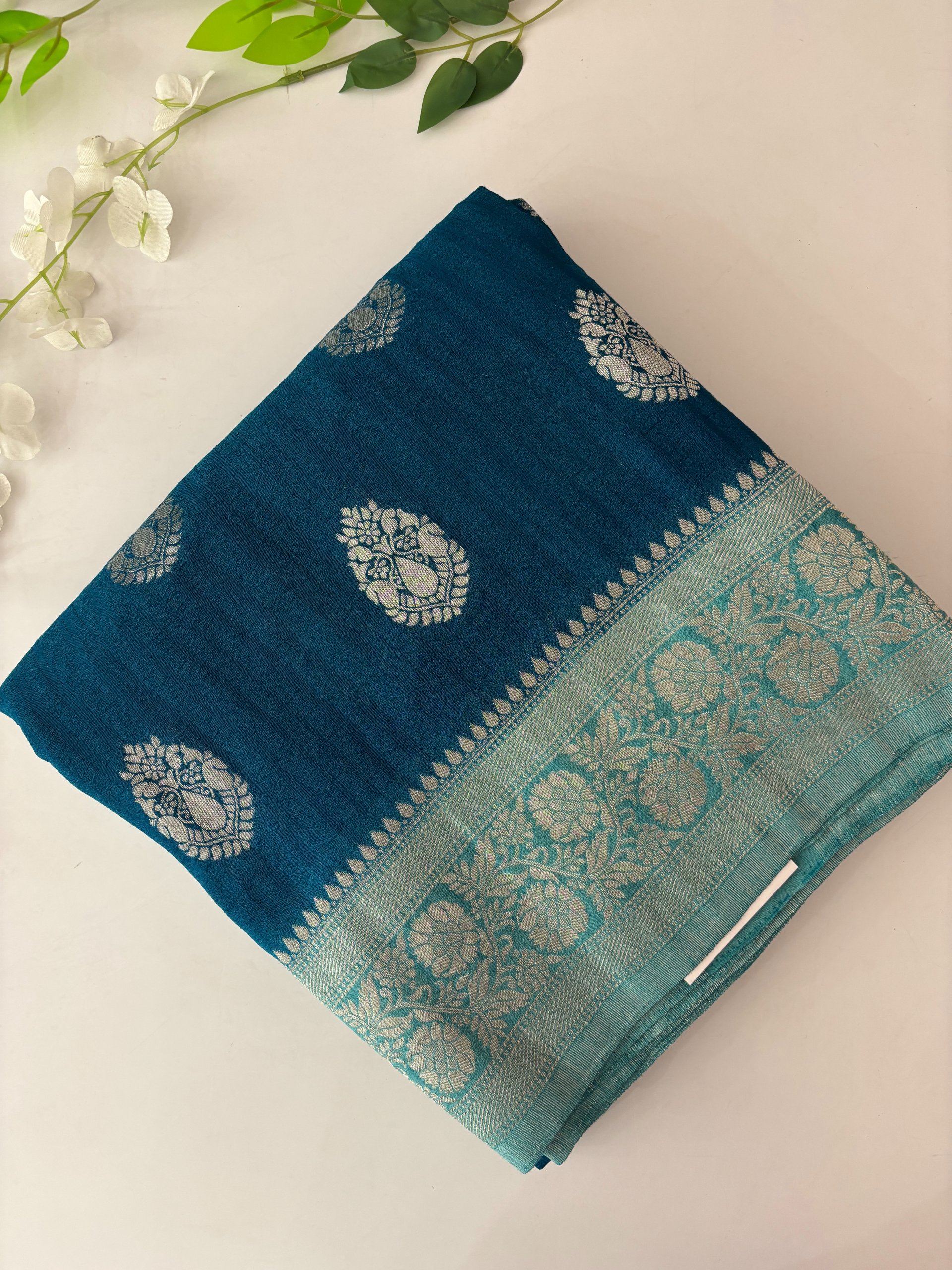 Blue Banarasi Crush Georgette Sarees with Butta