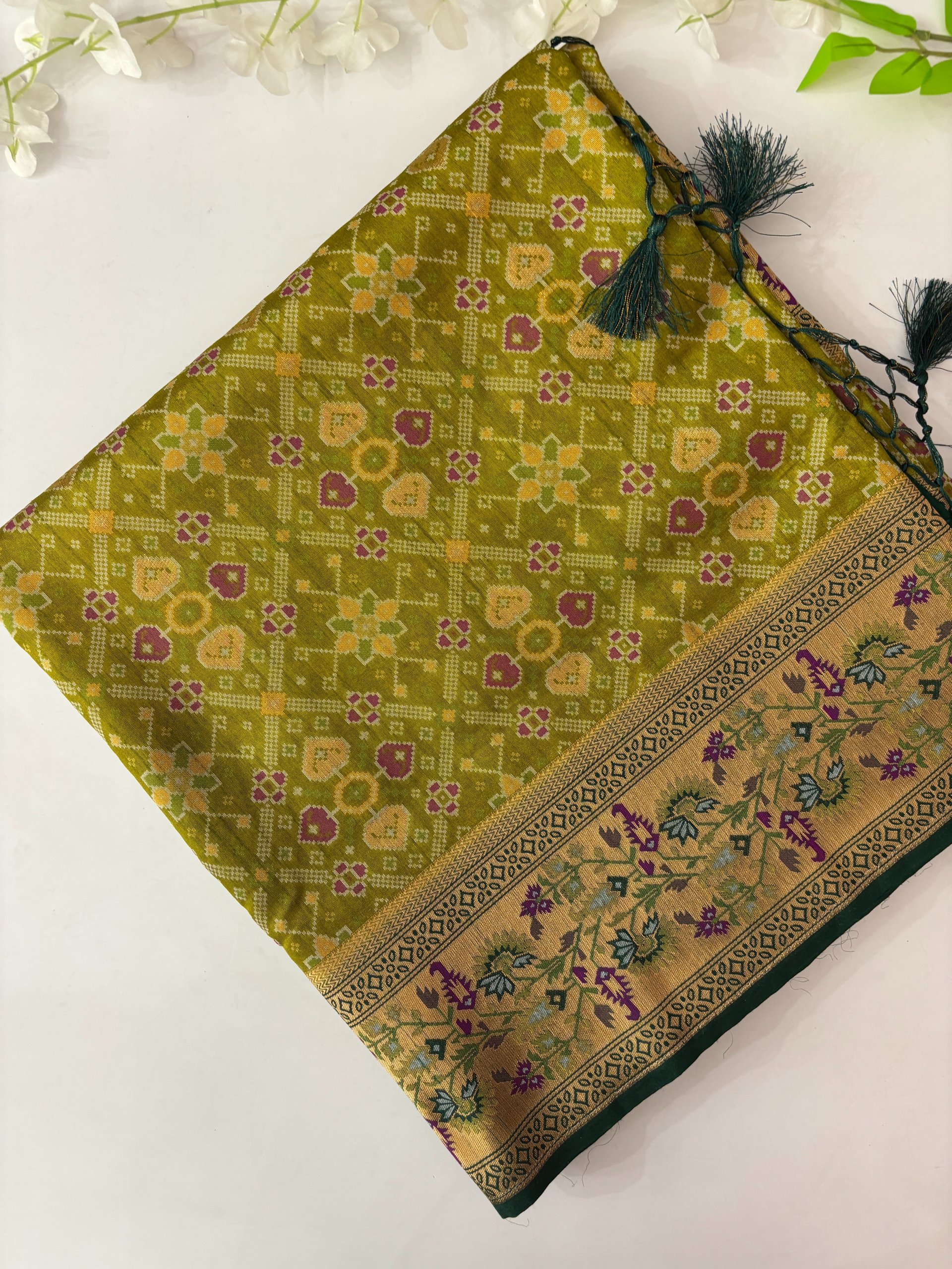 Parrot Green Banarasi Patola Saree